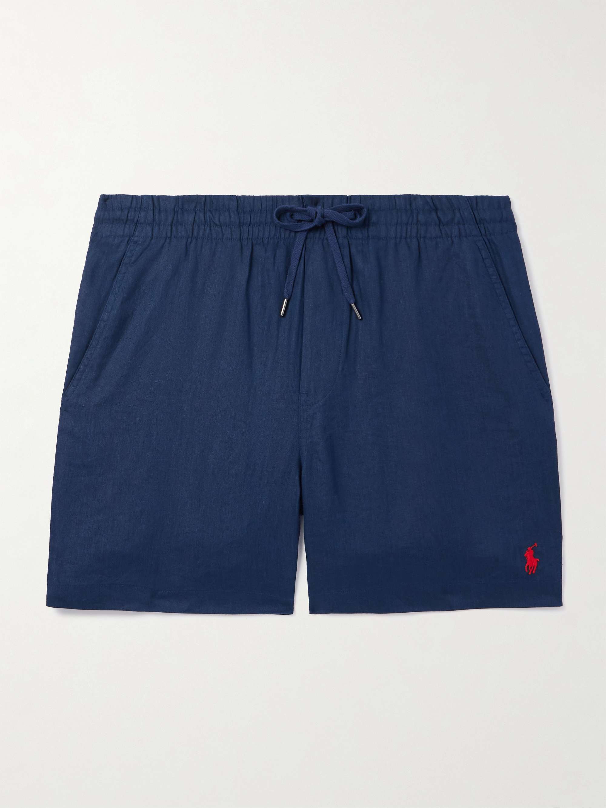 Prepster Straight-Leg Logo-Embroidered Linen Drawstring Shorts view
