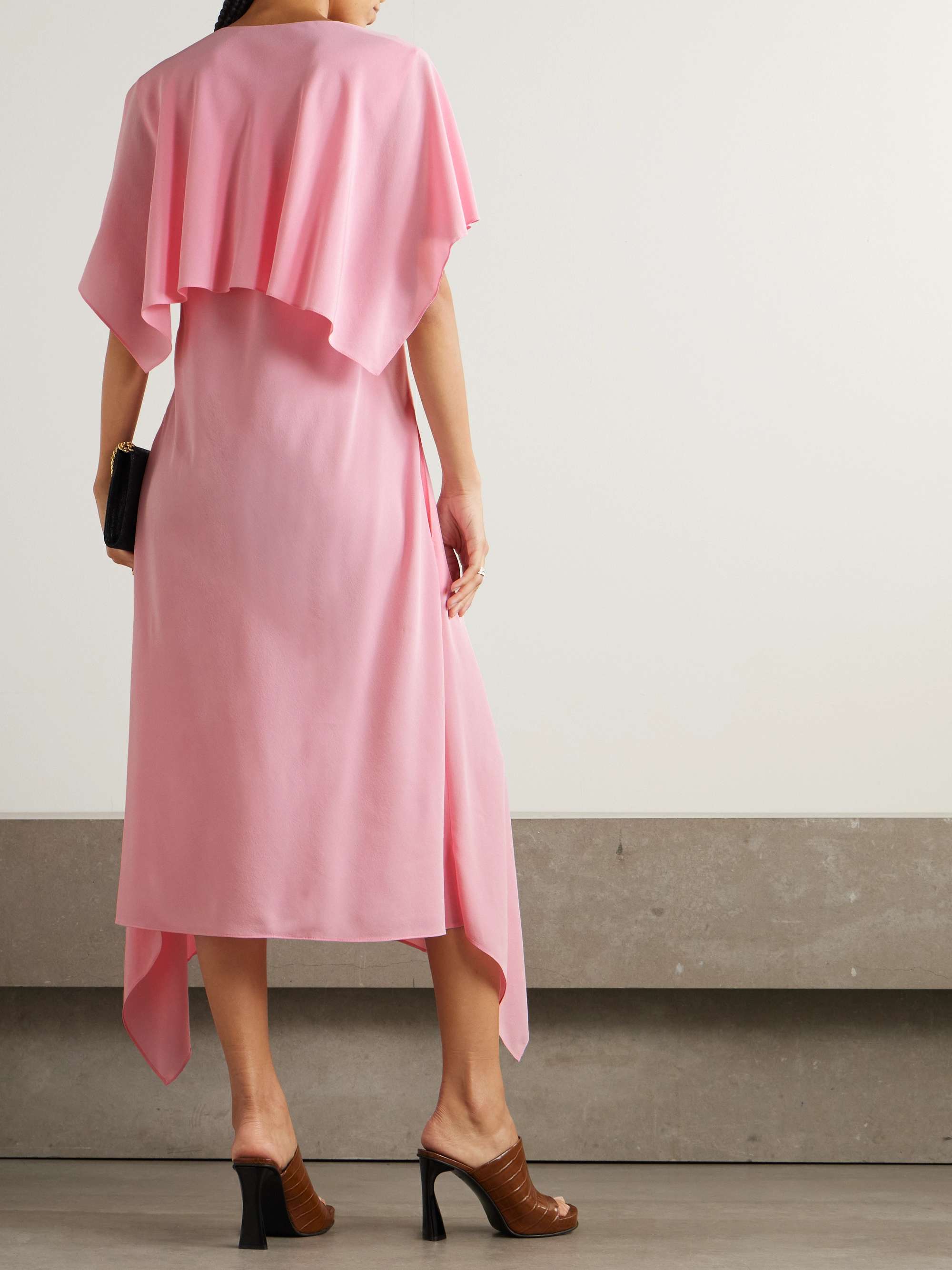 Asymmetric draped silk-crepe midi dress view