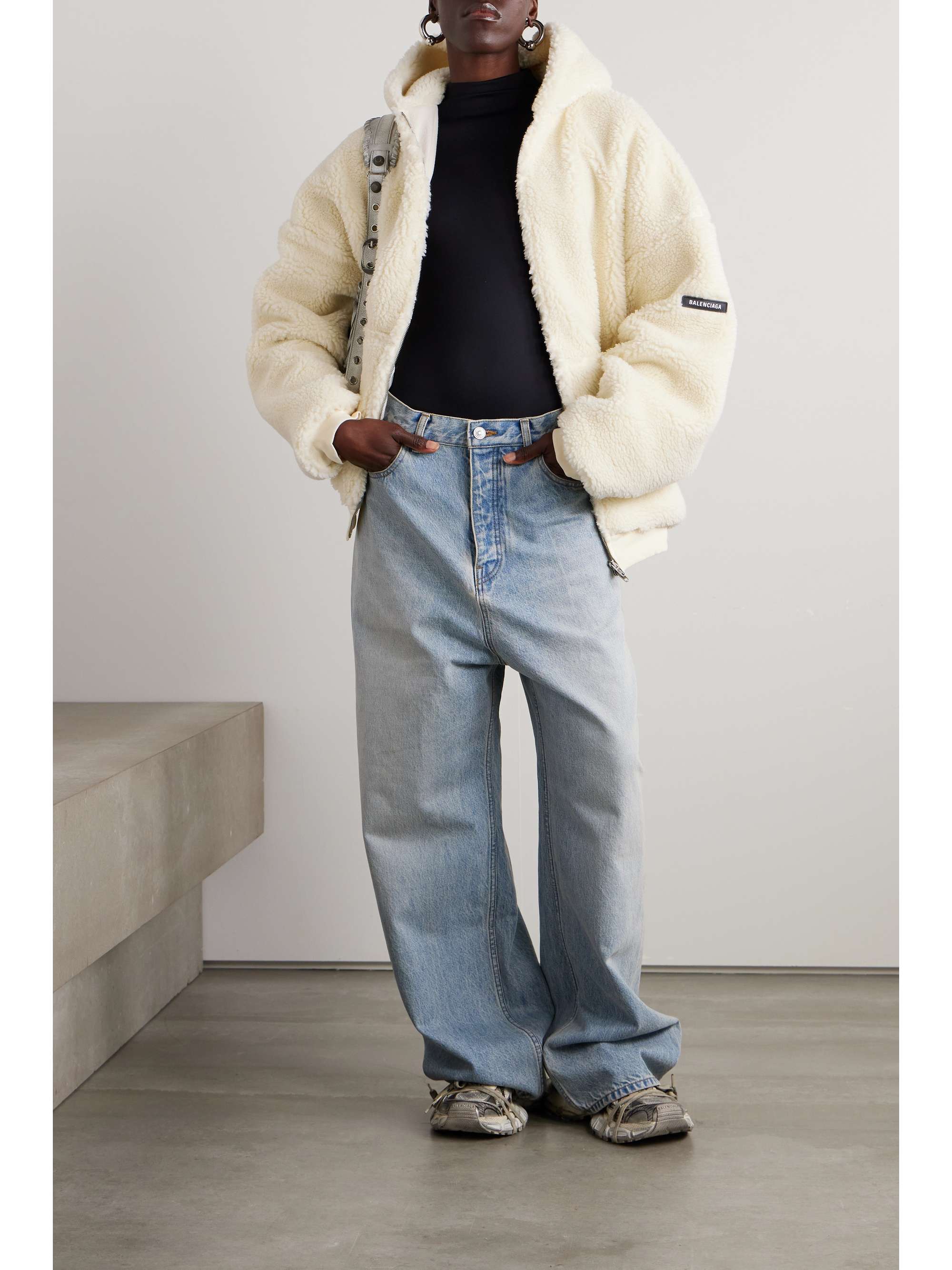 Oversized hooded faux shearling jacket view