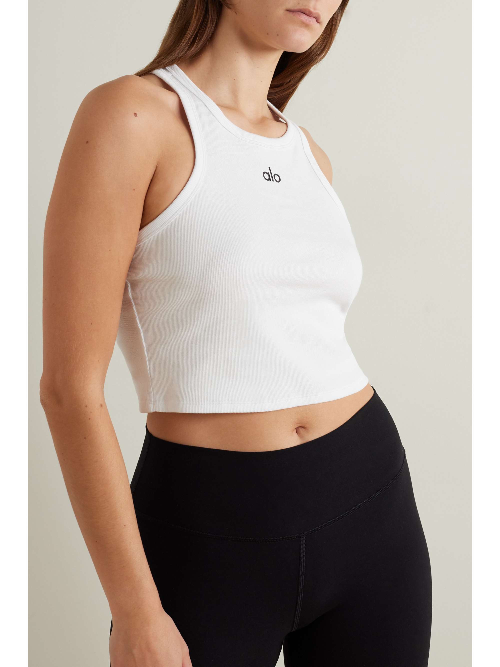 Aspire cropped ribbed cotton-blend jersey tank view