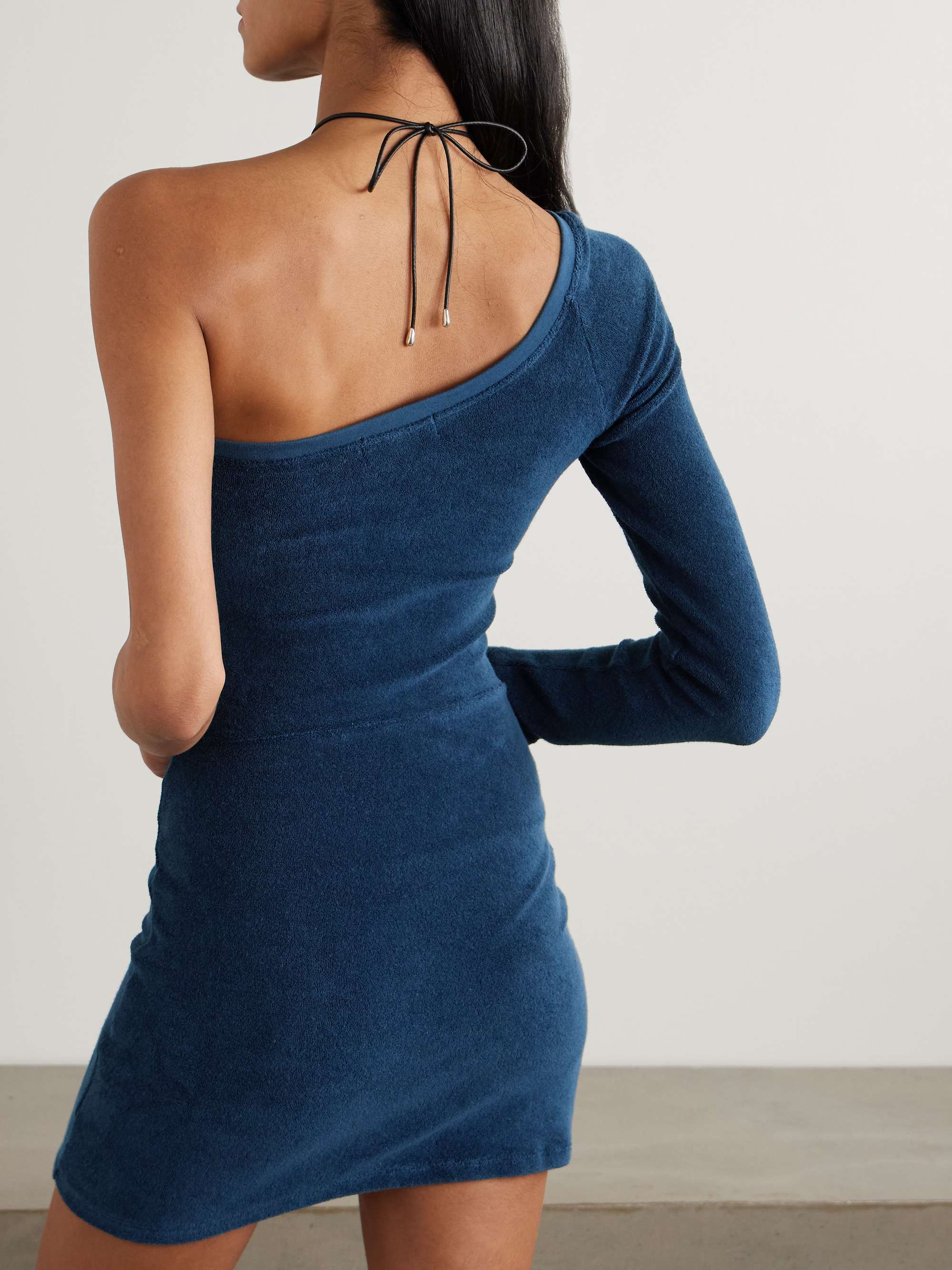 Athena one-sleeve cotton-blend terry mini dress view
