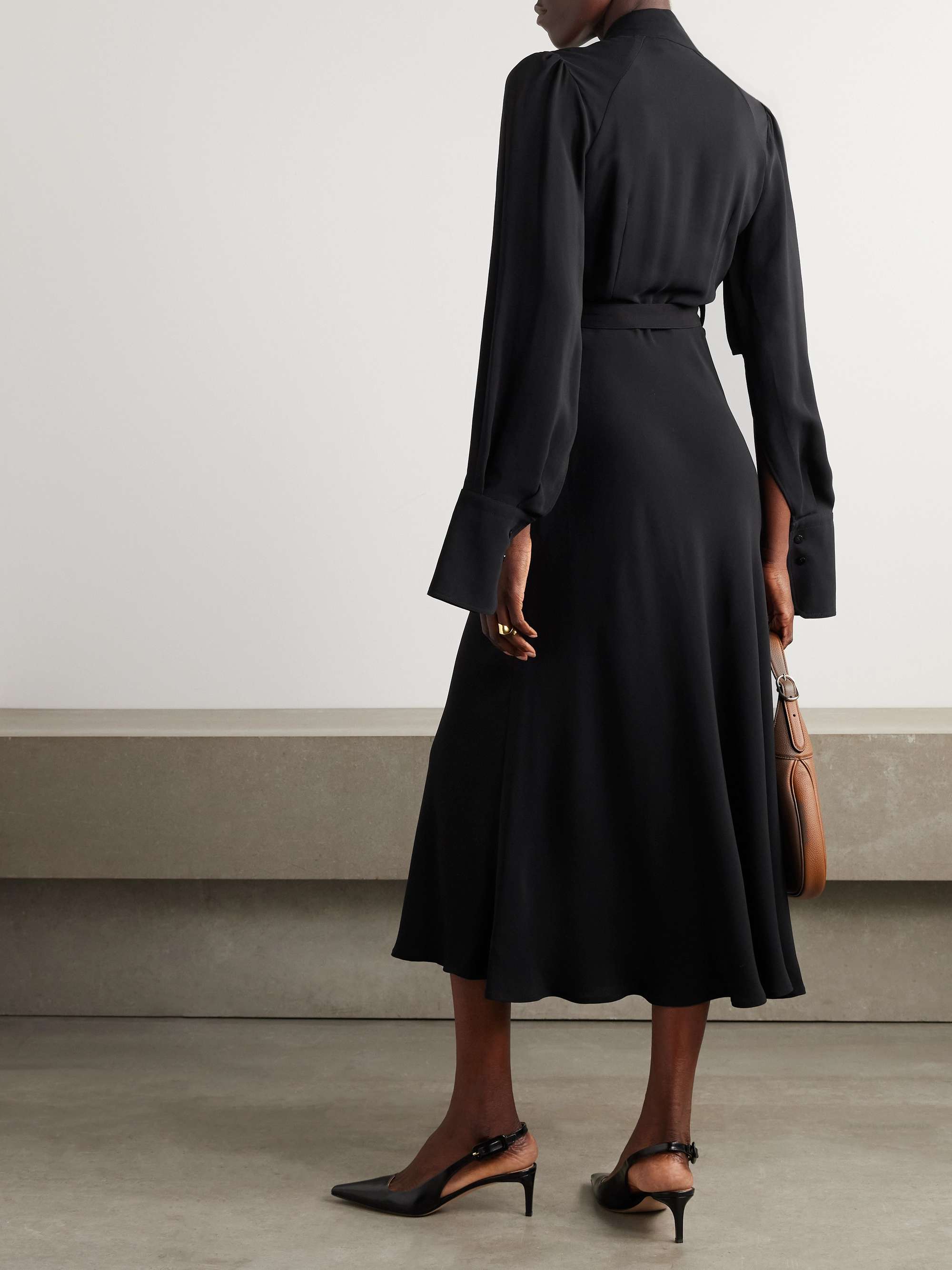 Belted draped wrap-effect recycled crepe midi dress view