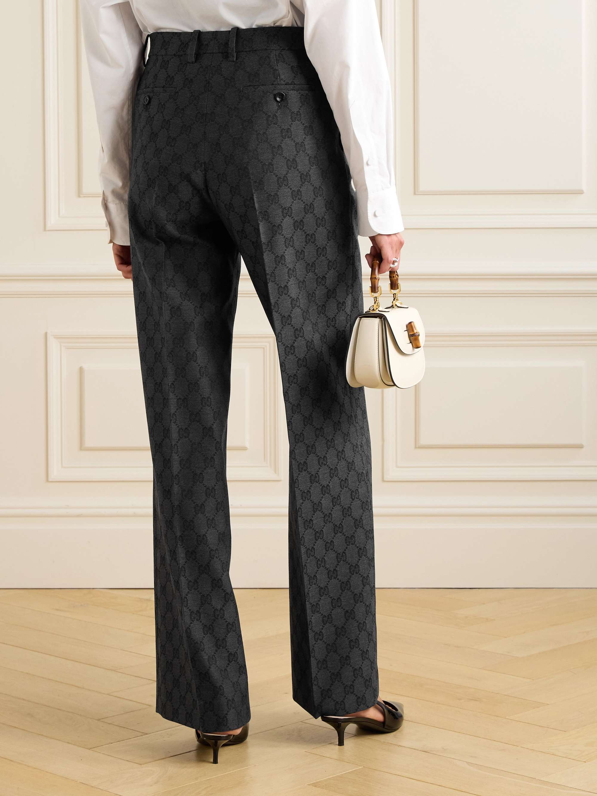 Pleated wool-jacquard wide-leg pants view