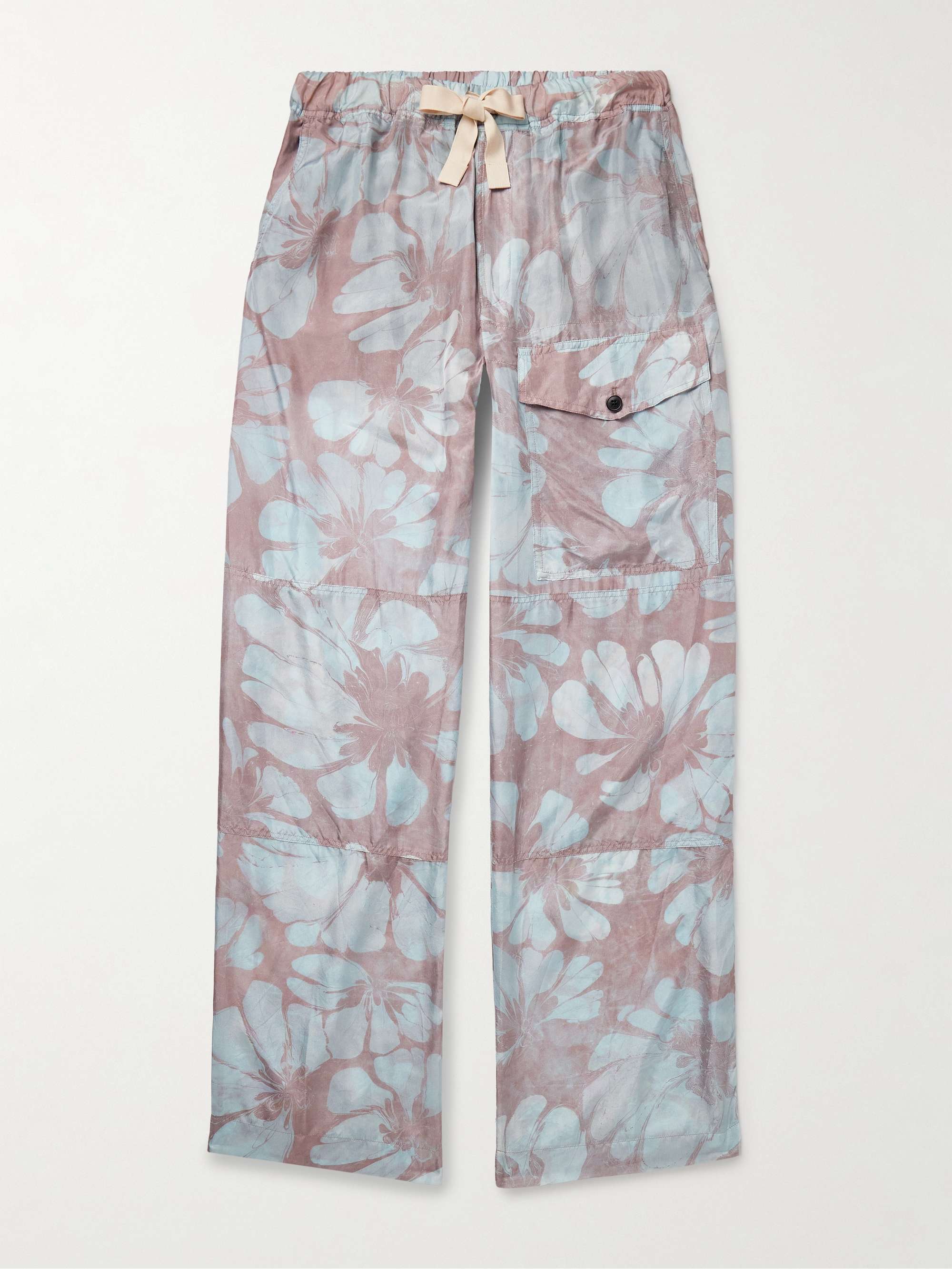 Pannoch Wide-Leg Floral-Print Silk-Satin Drawstring Cargo Trousers view