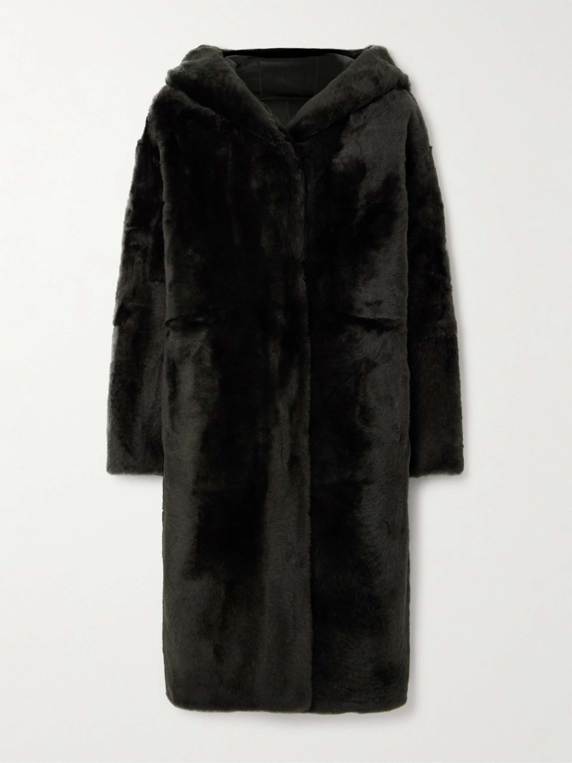 Reversible shearling hooded coat view