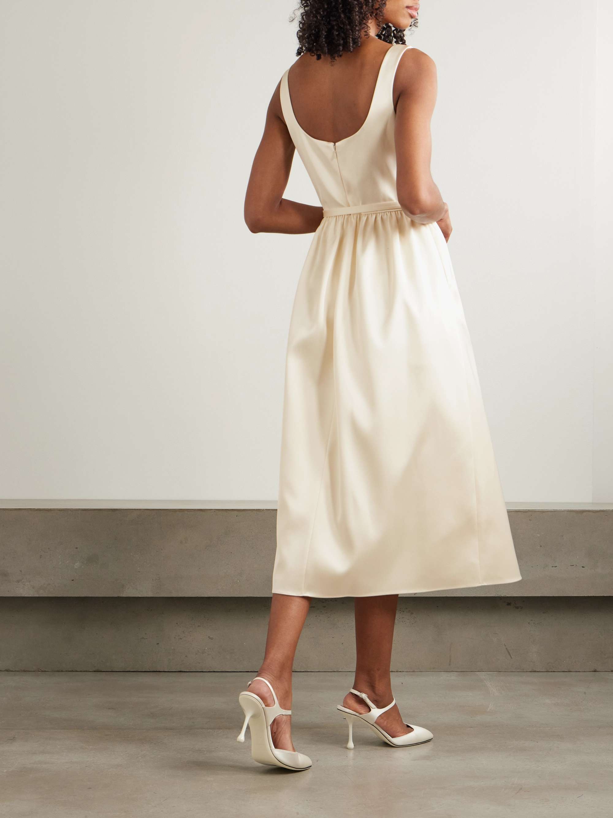 Appliquéd belted satin midi dress view