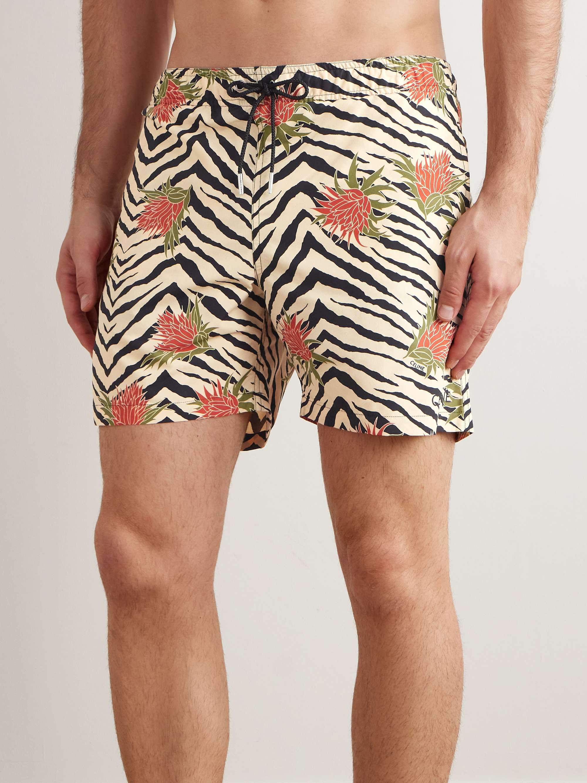 Mid-Length Straight-Leg Printed Swim Shorts view