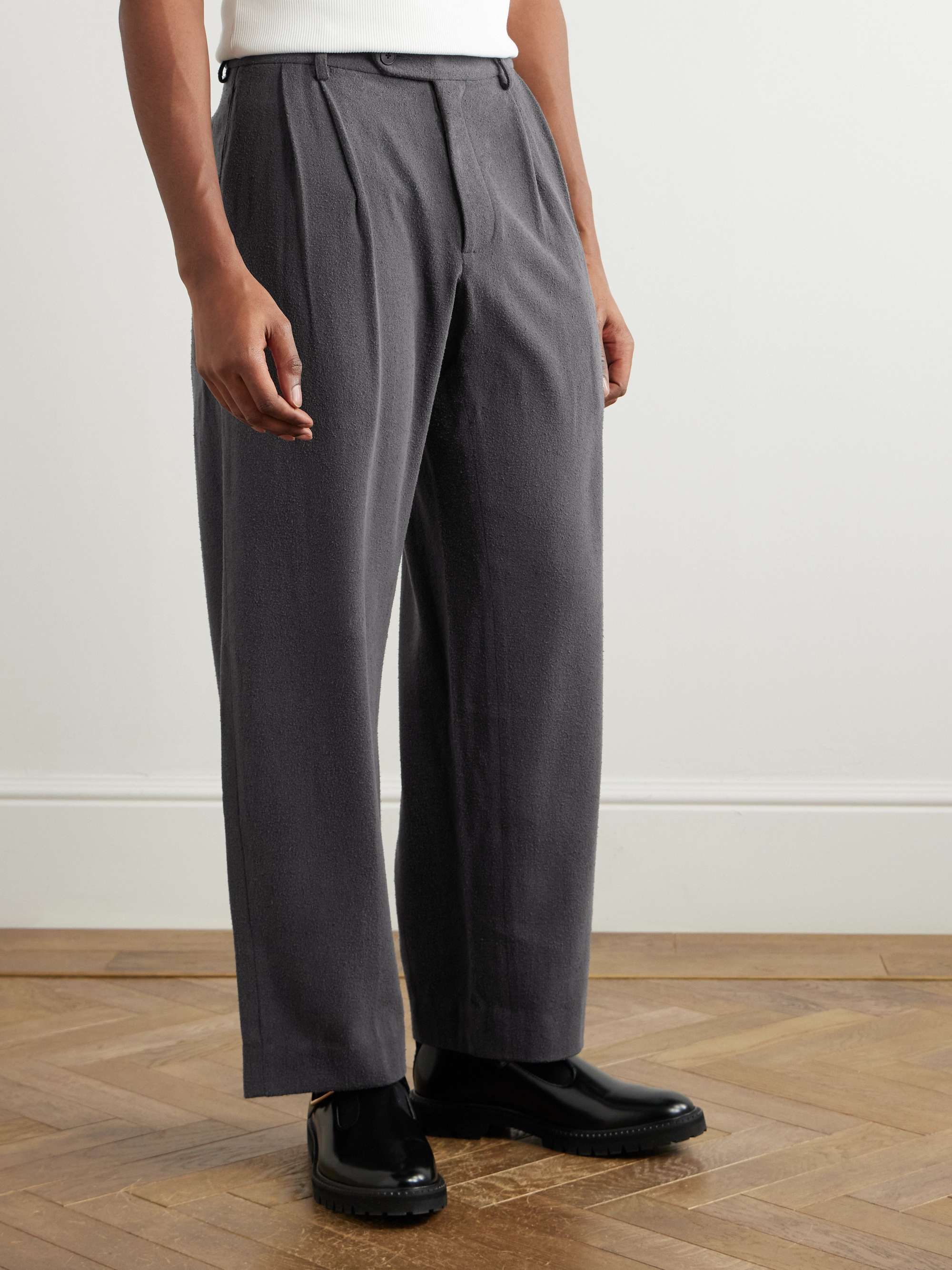 Straight-Leg Pleated Brushed Silk-Twill Trousers view