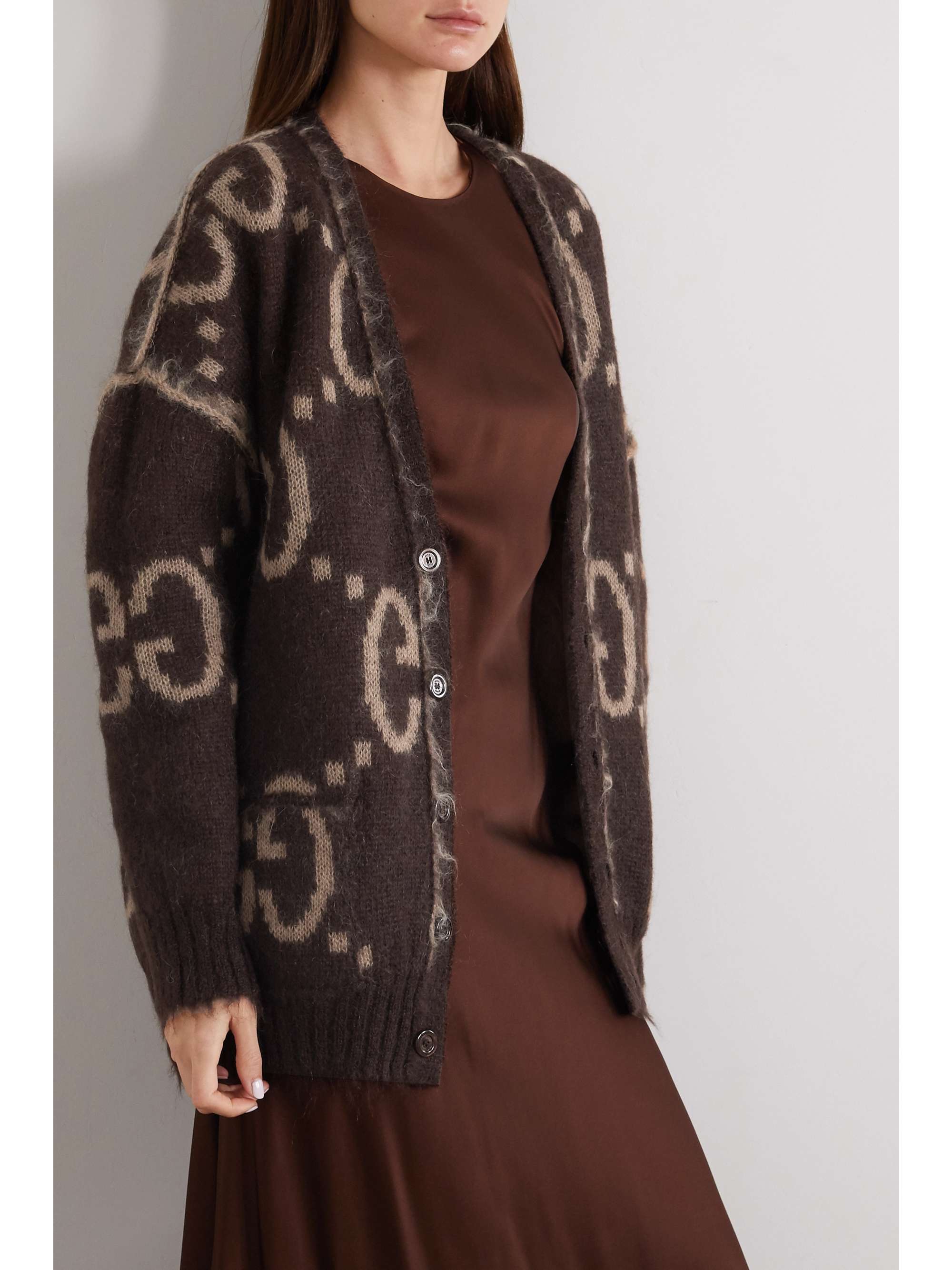 Oversized reversible jacquard-knit mohair-blend cardigan view