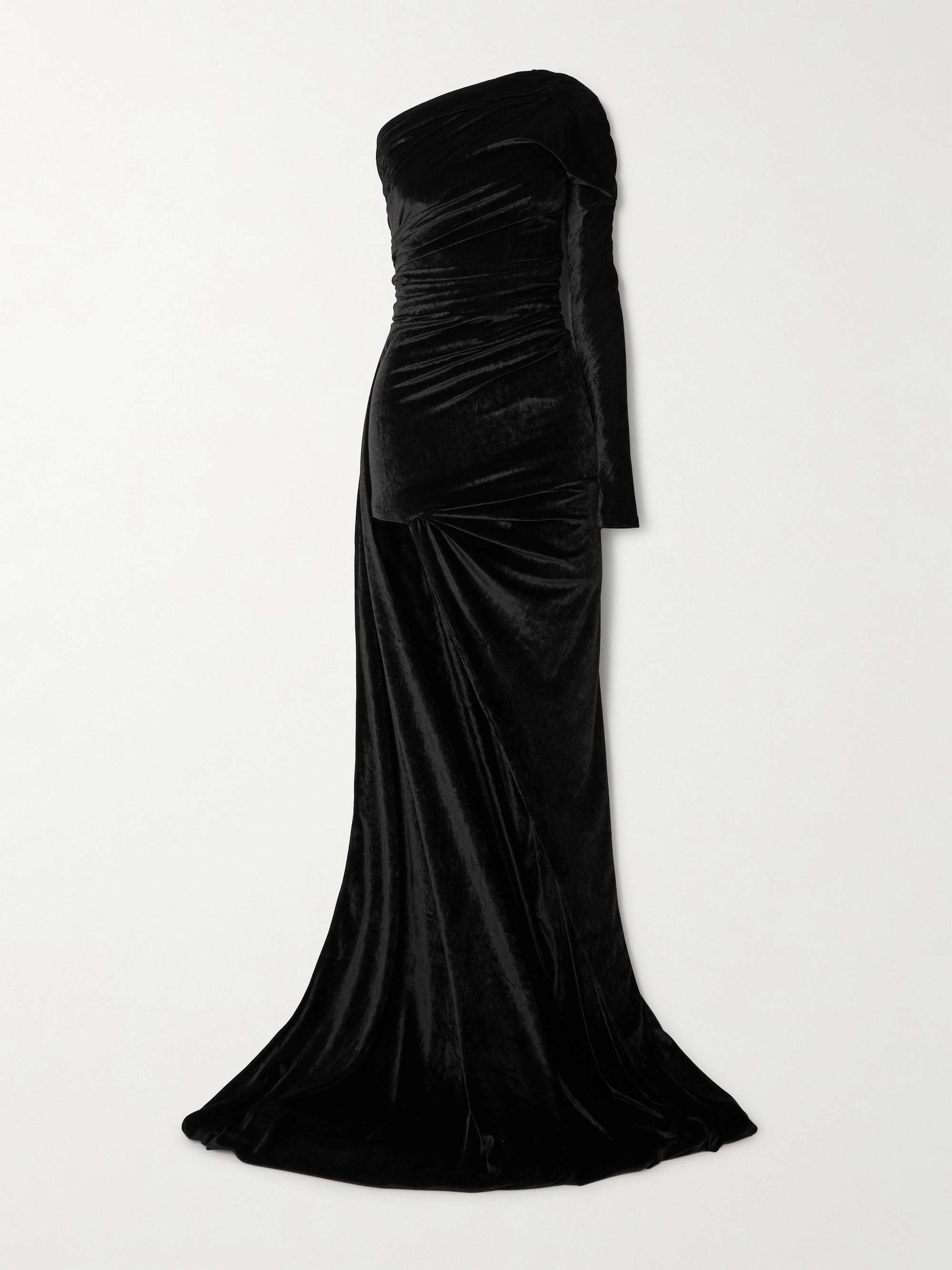 One-shoulder asymmetric velvet dress view