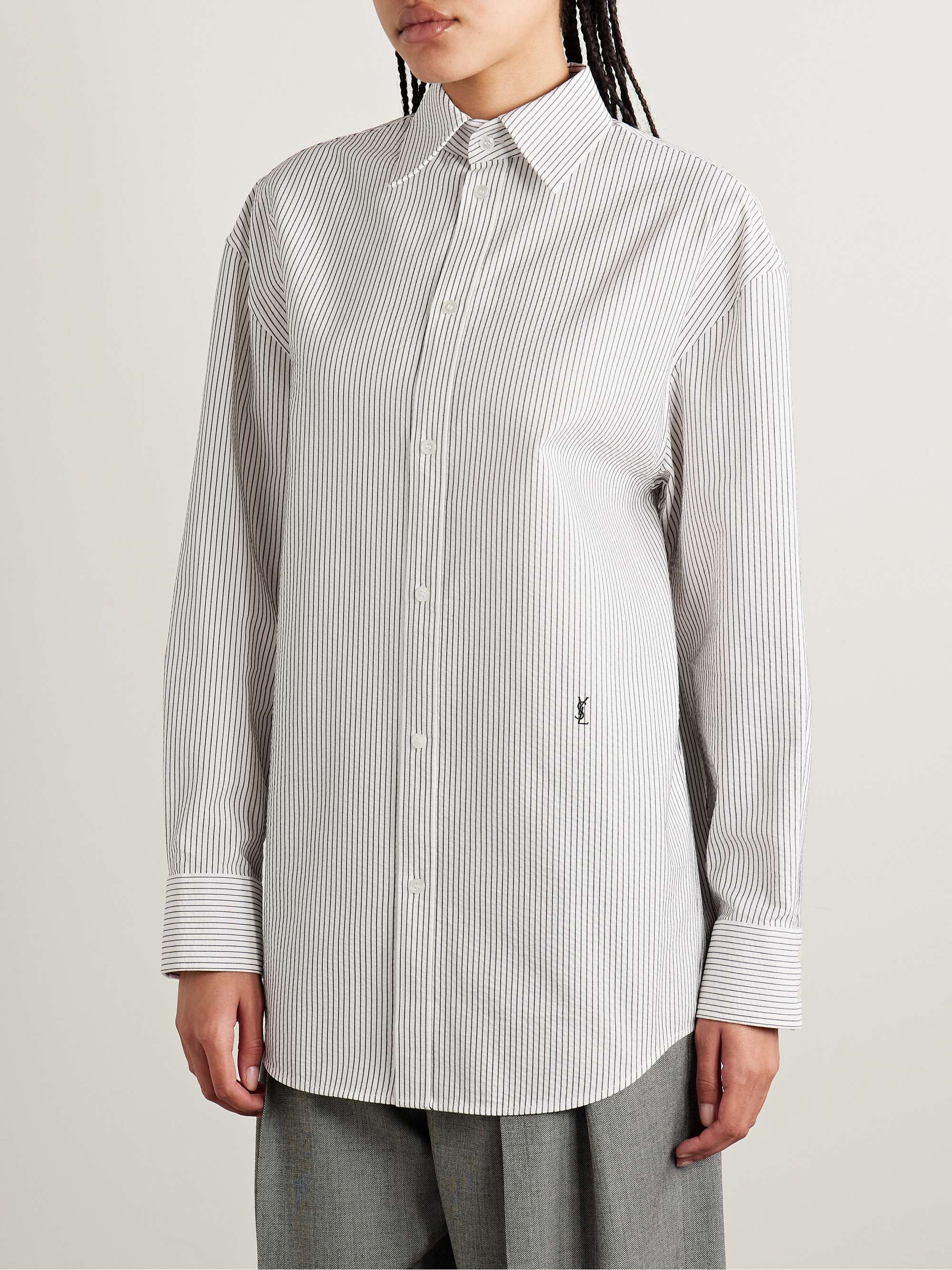 Embroidered striped cotton shirt view