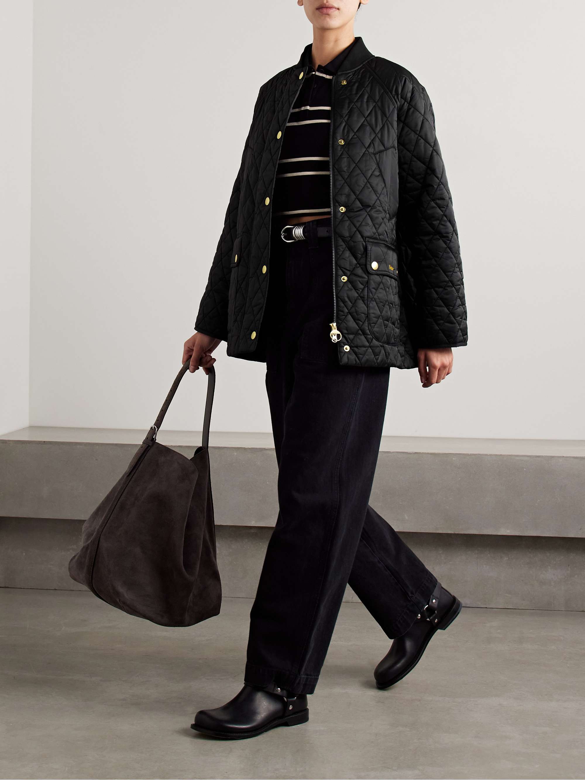 Embroidered padded quilted shell jacket view
