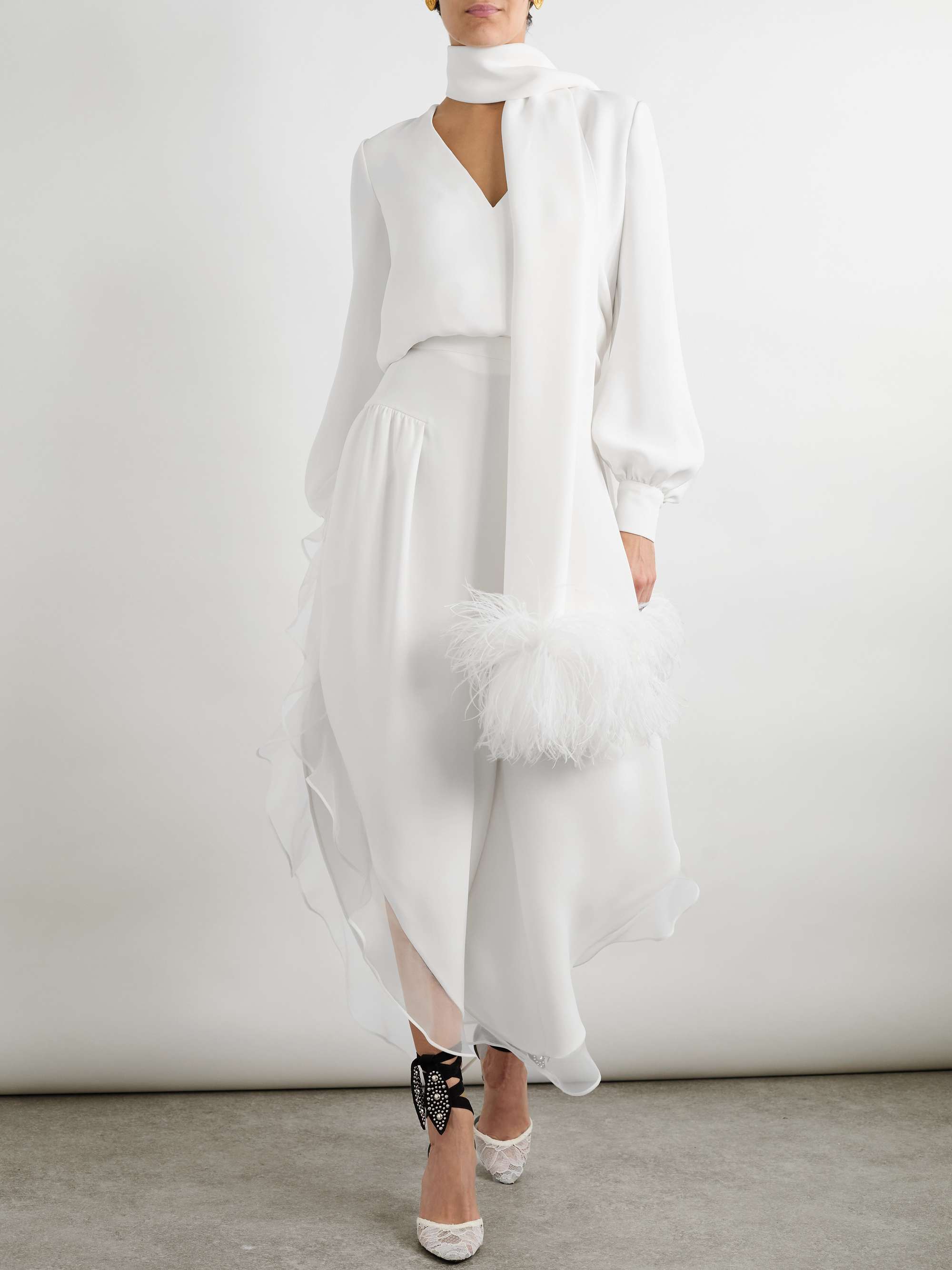 Asymmetric chiffon-trimmed silk-crepe pants view