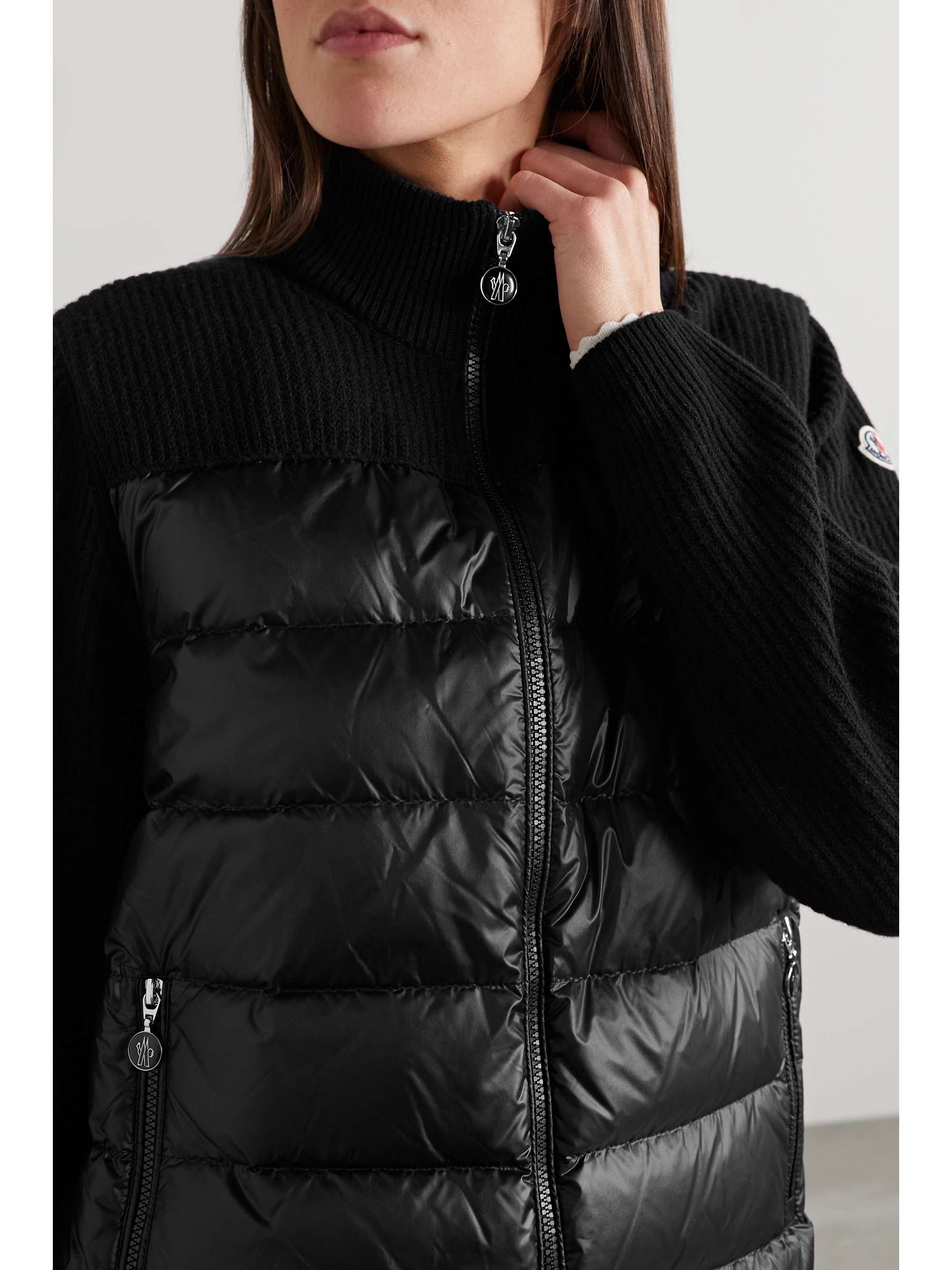 Ribbed wool and quilted shell down hoodie view
