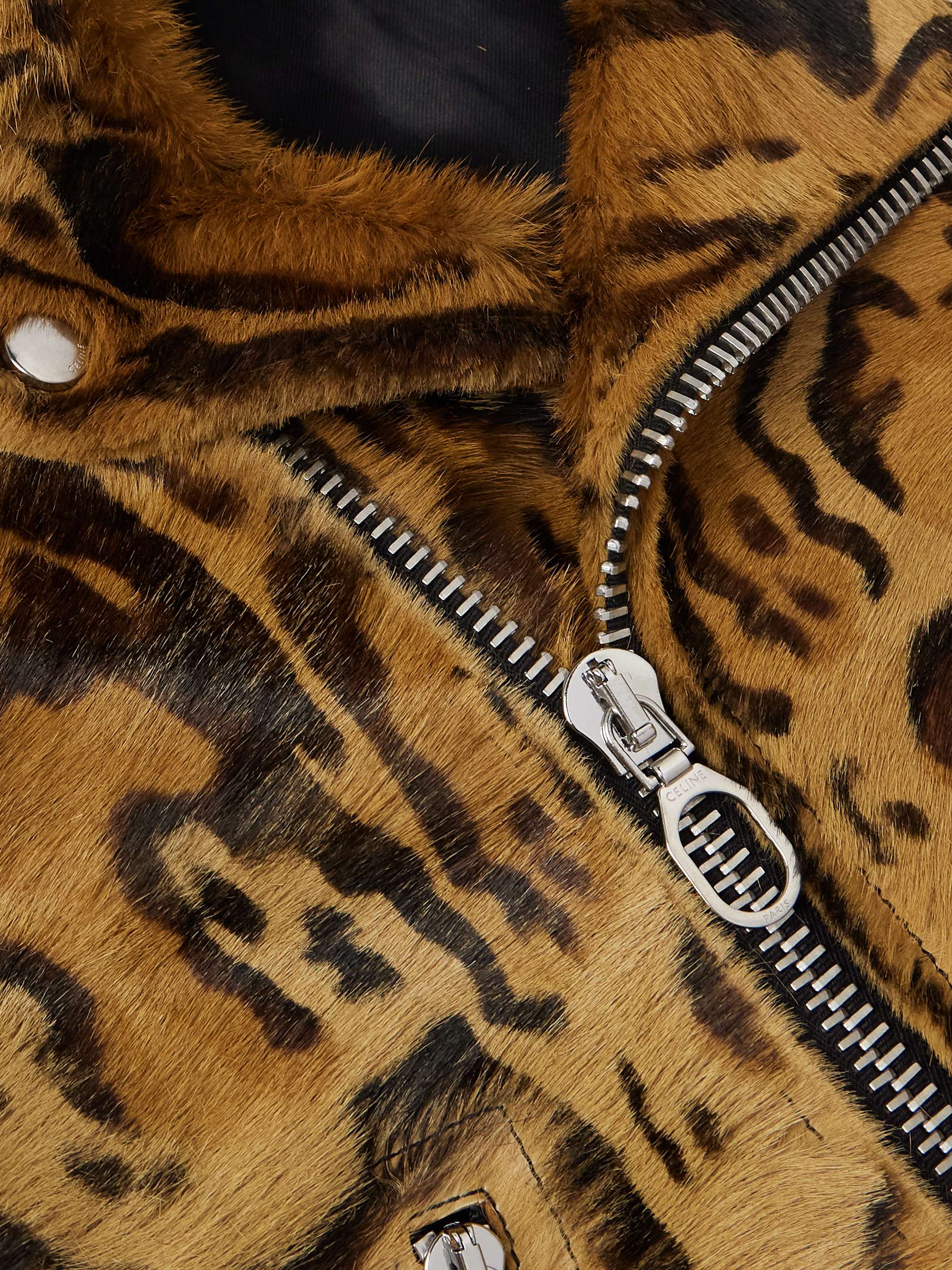 Belted Leopard-Print Goat Hair Biker Jacket view