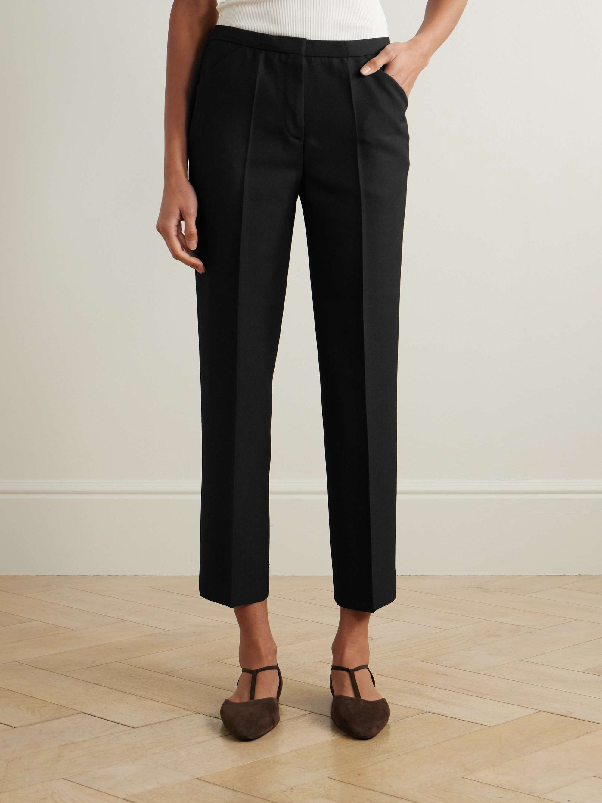 Cropped pleated grain de poudre straight-leg pants view