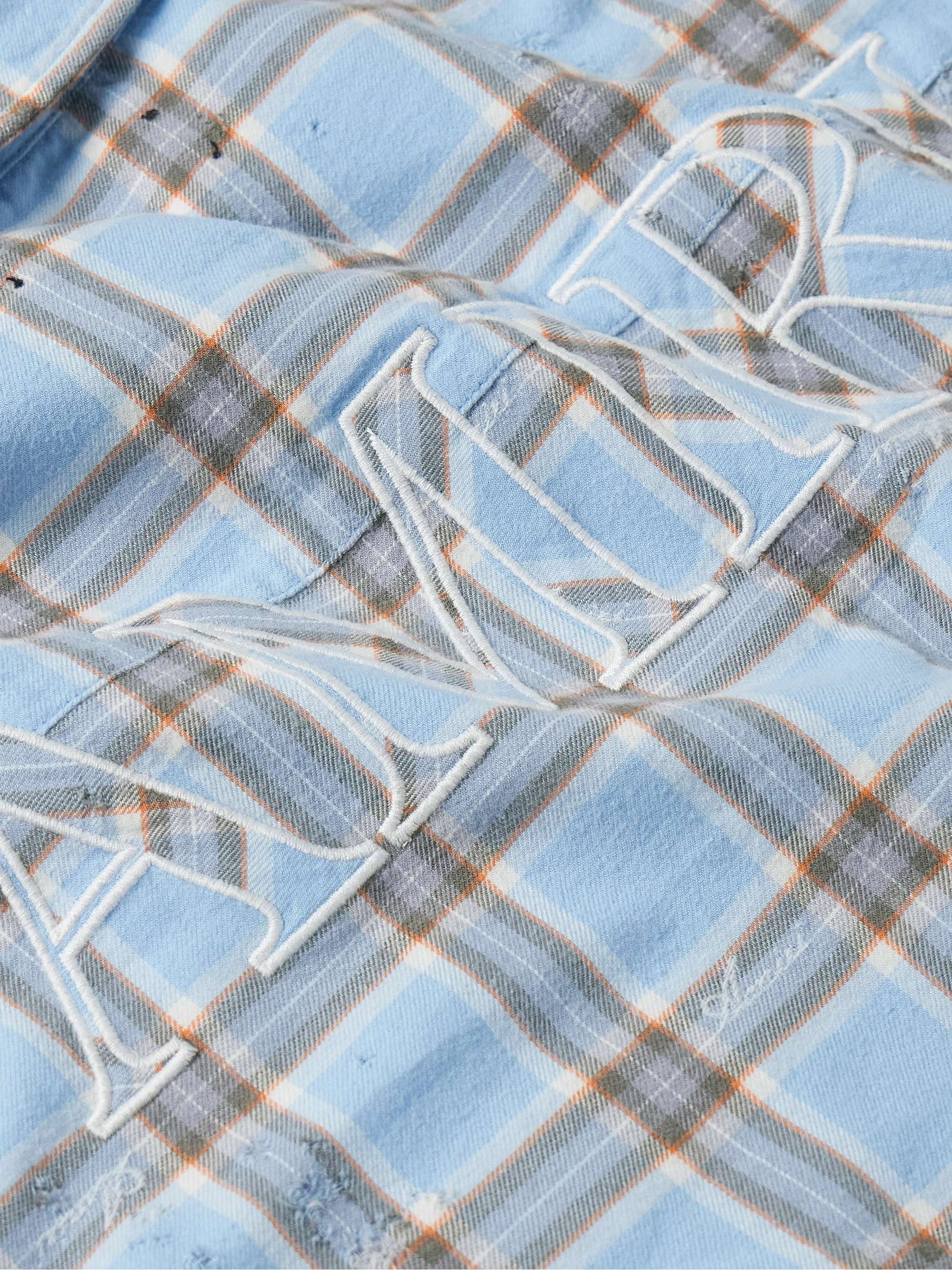 Shotgun Logo-Appliqued Distressed Checked Cotton-Flannel Shirt view