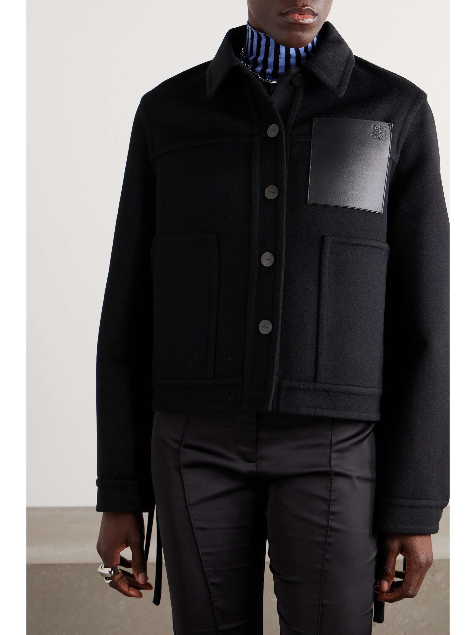 Anagram leather-trimmed wool and cashmere-blend jacket view