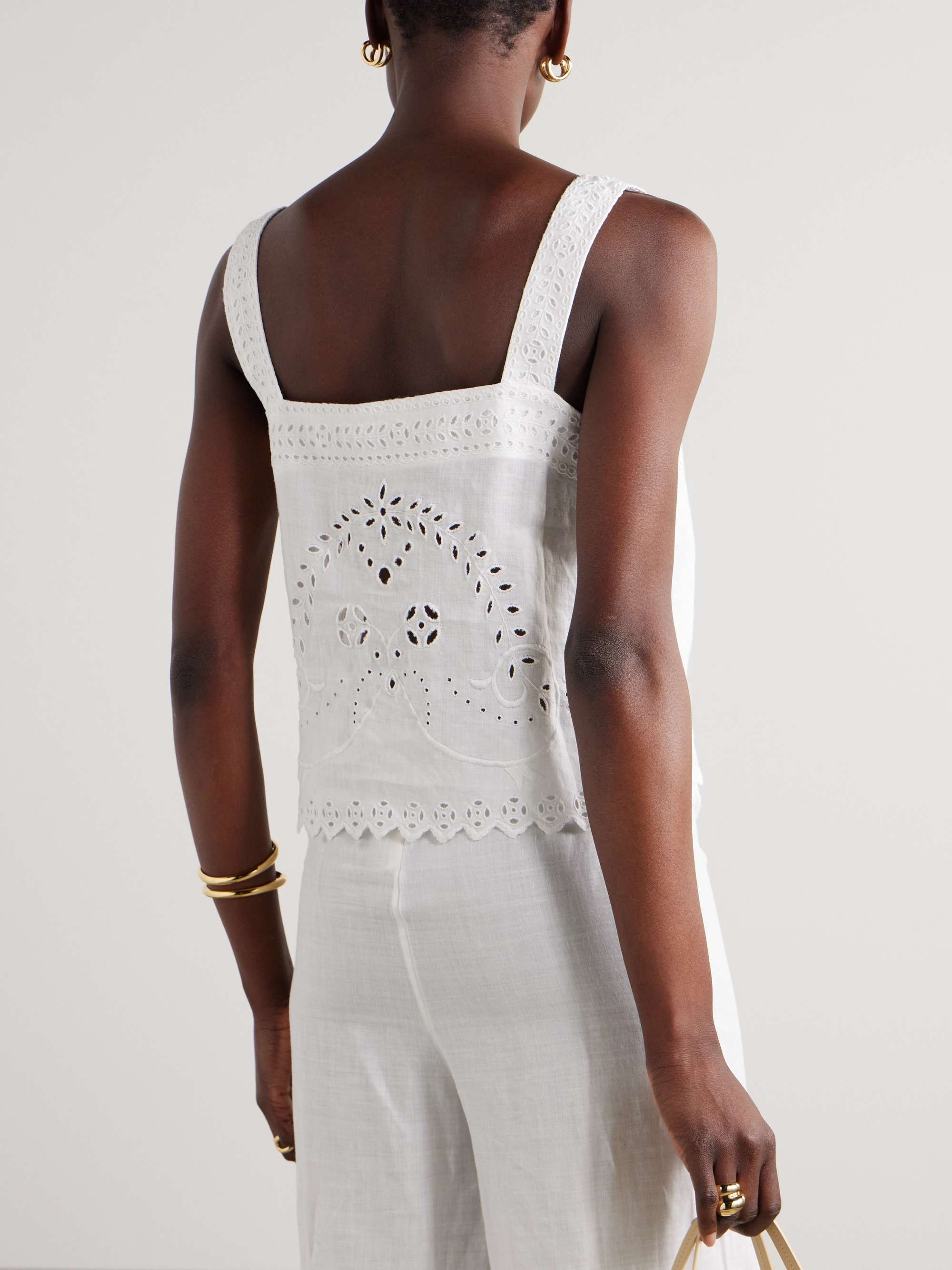 Belvoir broderie anglaise linen tank view