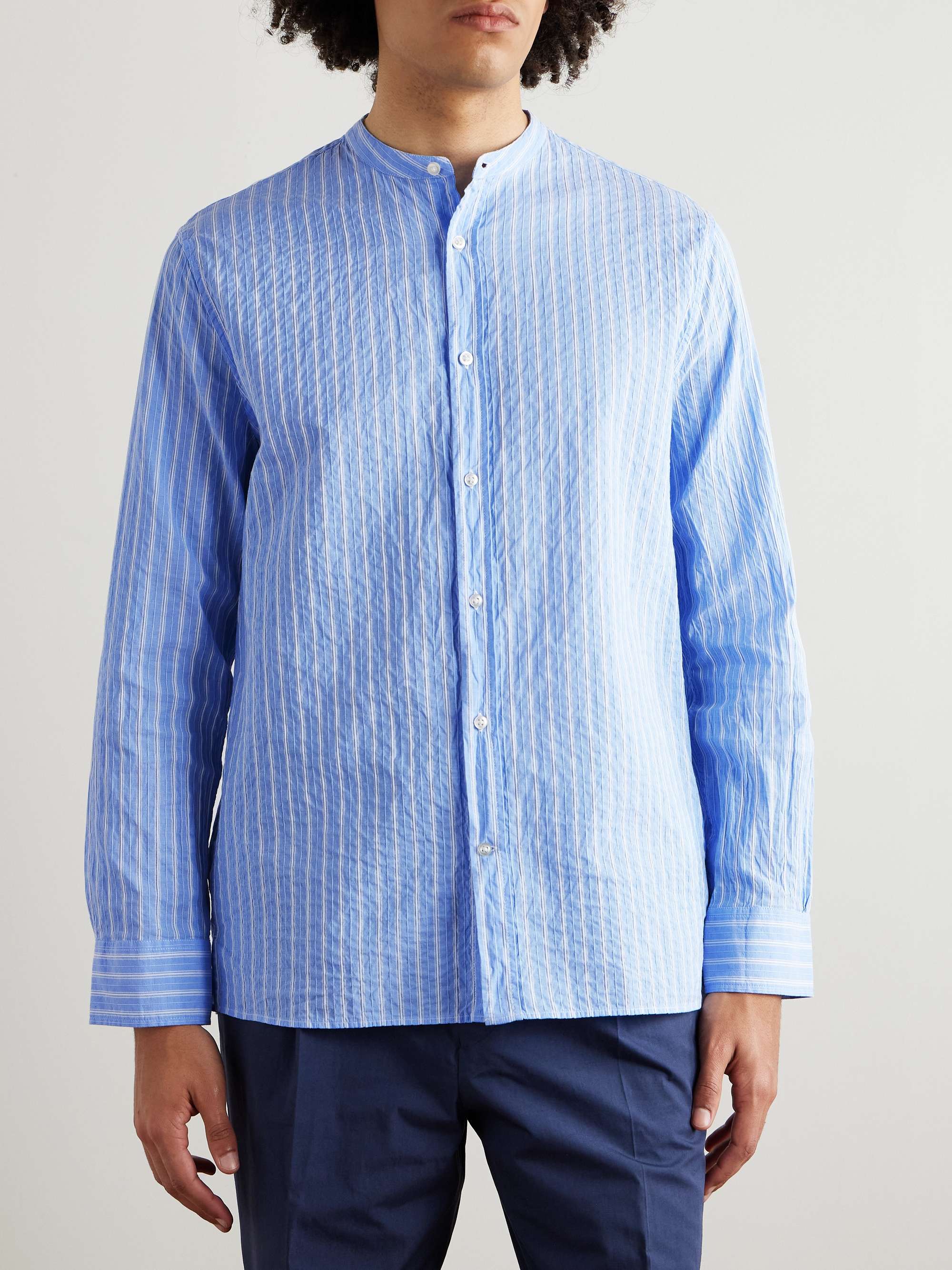 Gaston Granddad-Collar Striped Cotton Shirt view