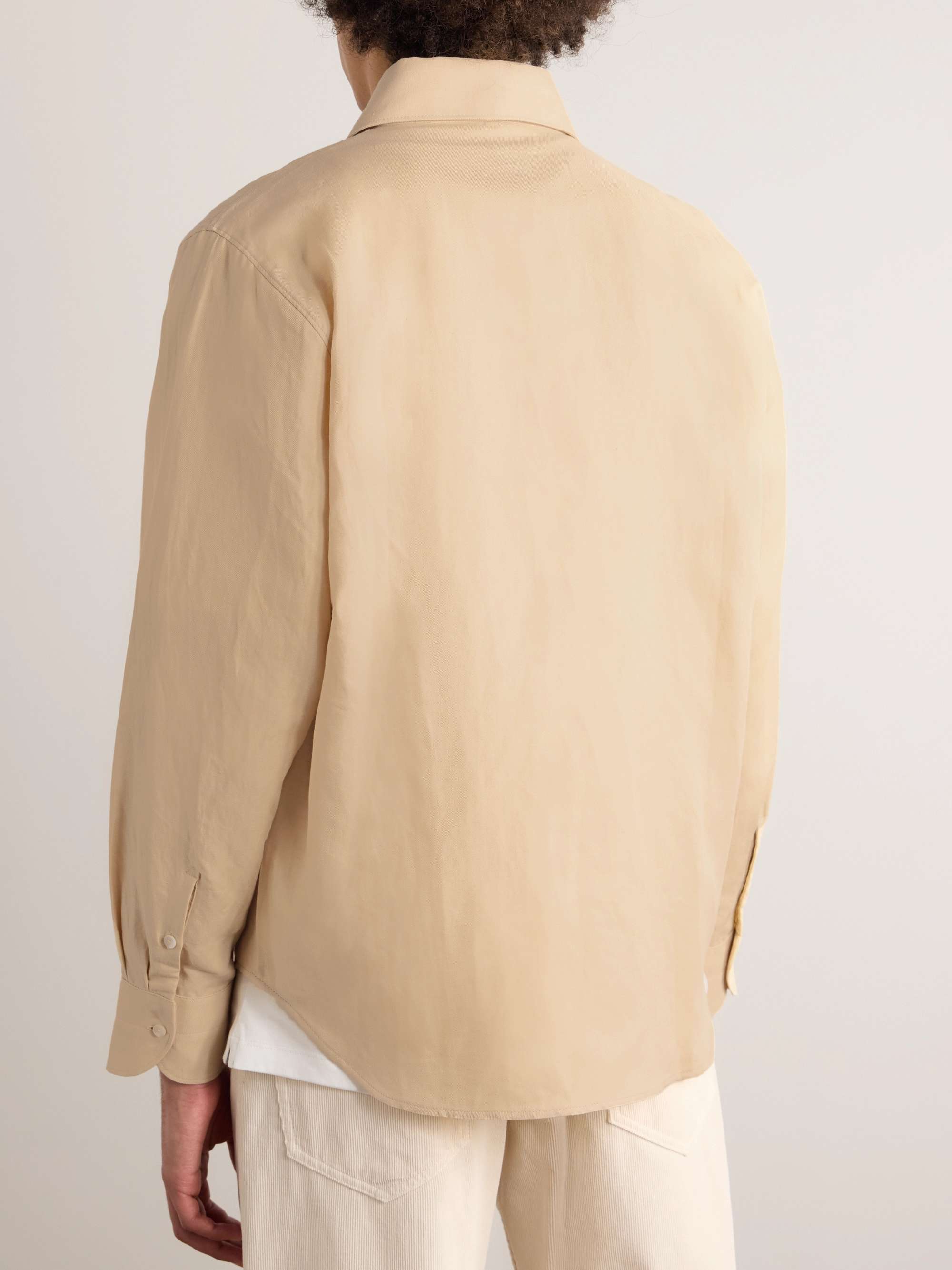Spread-Collar Cotton and Linen-Blend Shirt view