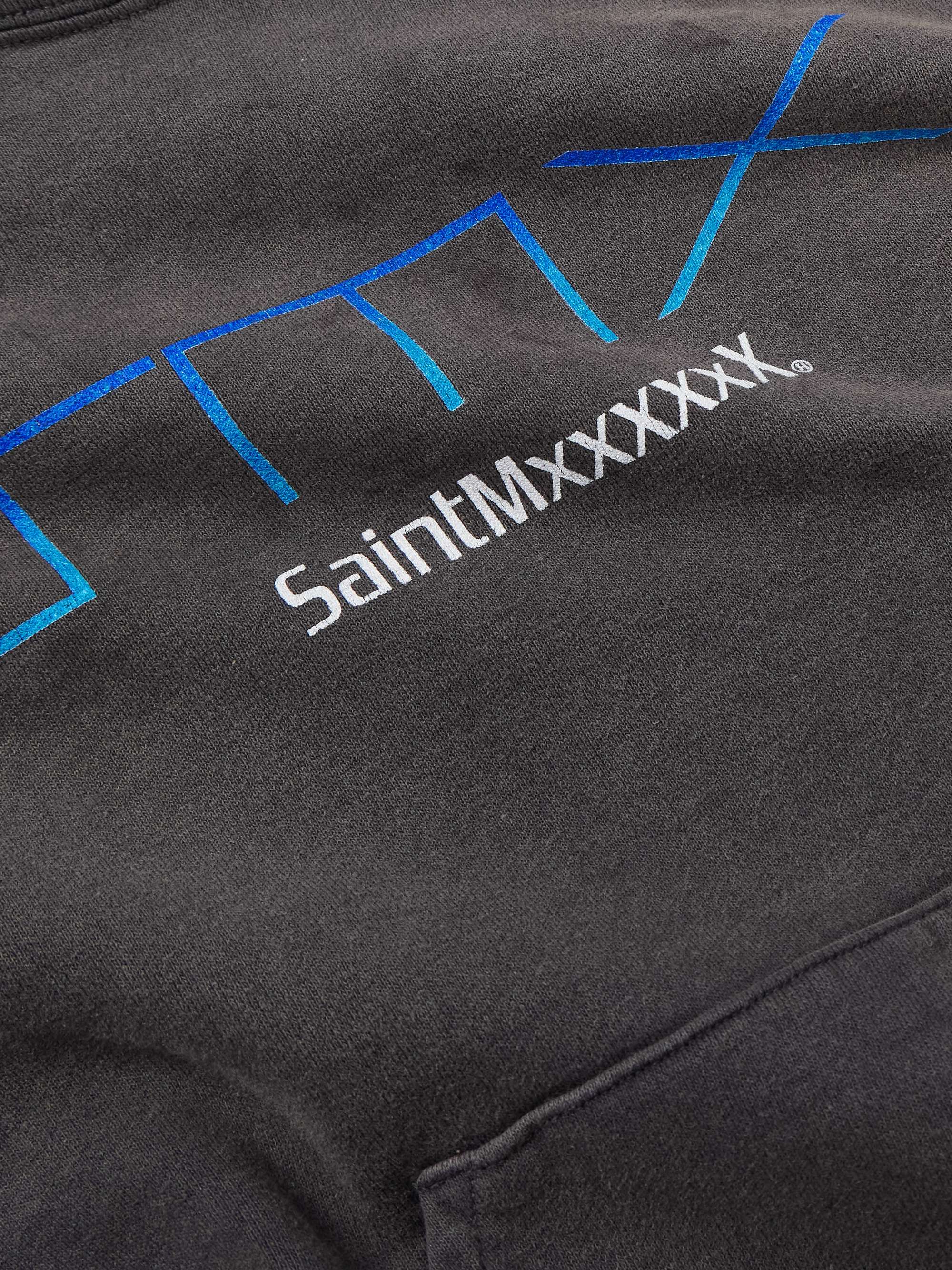 SMX6 Distressed Logo-Print Cotton-Jersey Hoodie view