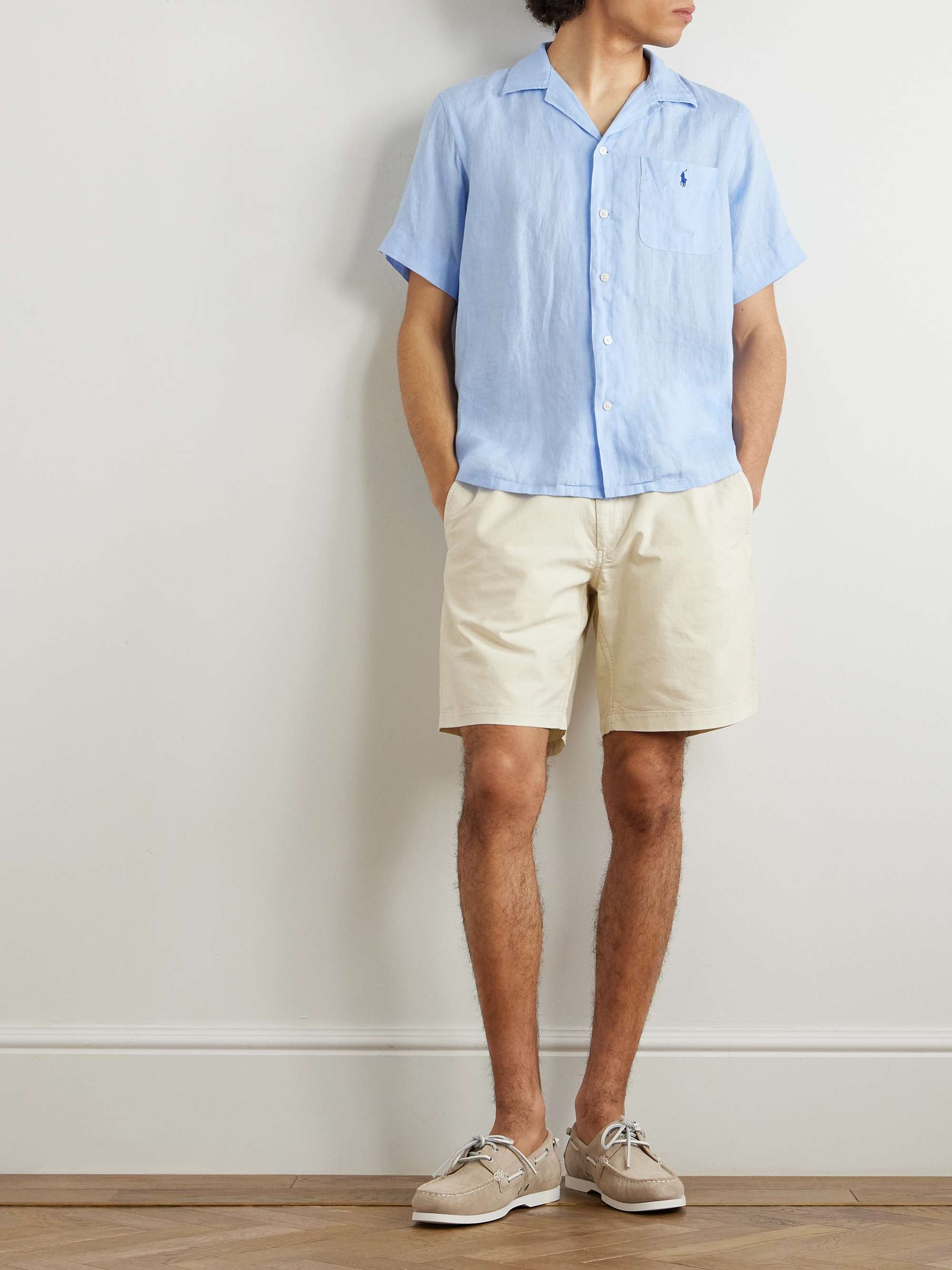 Convertible-Collar Logo-Embroidered Linen Shirt view