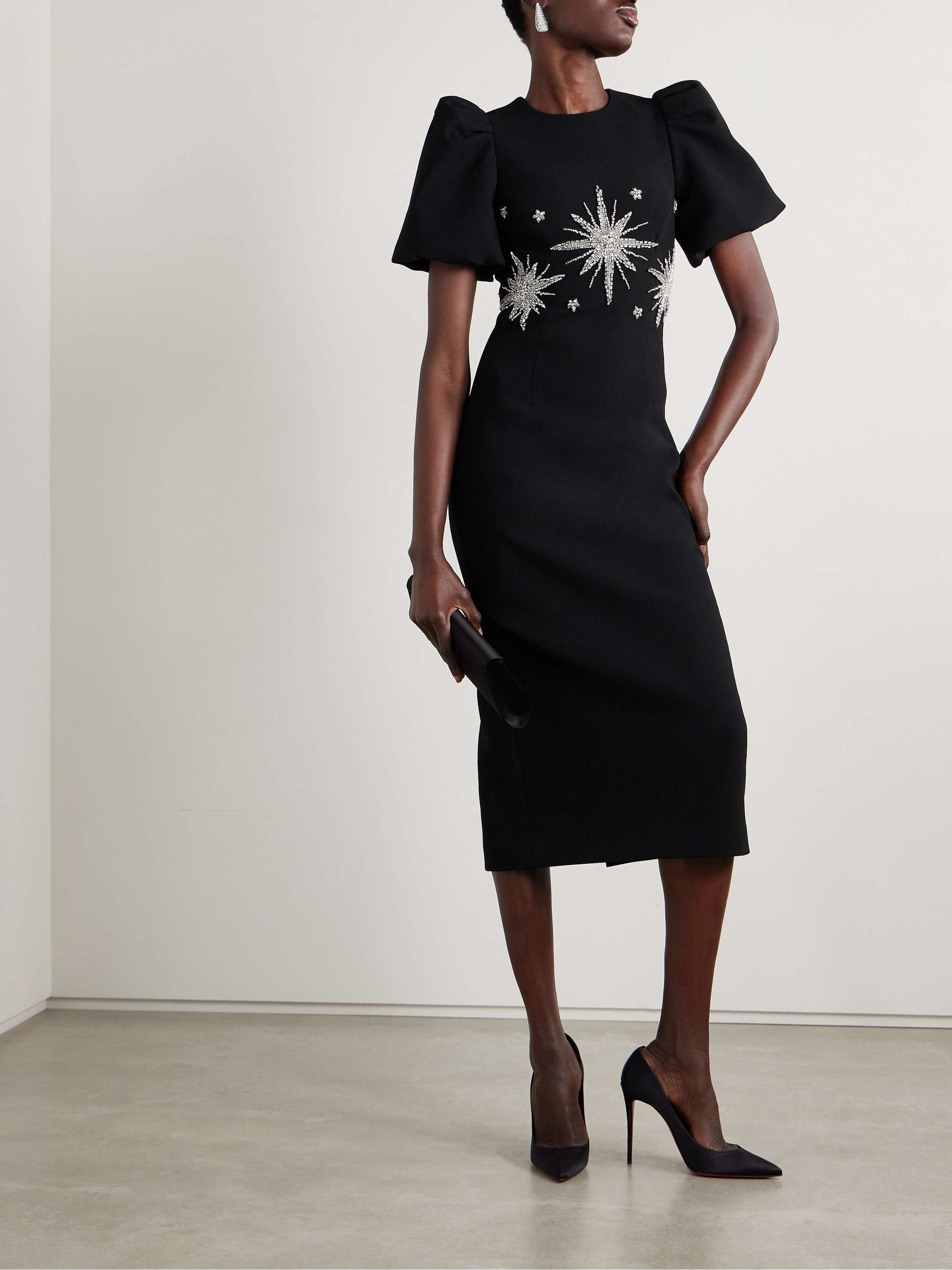 Estella crystal-embellished crepe midi dress view