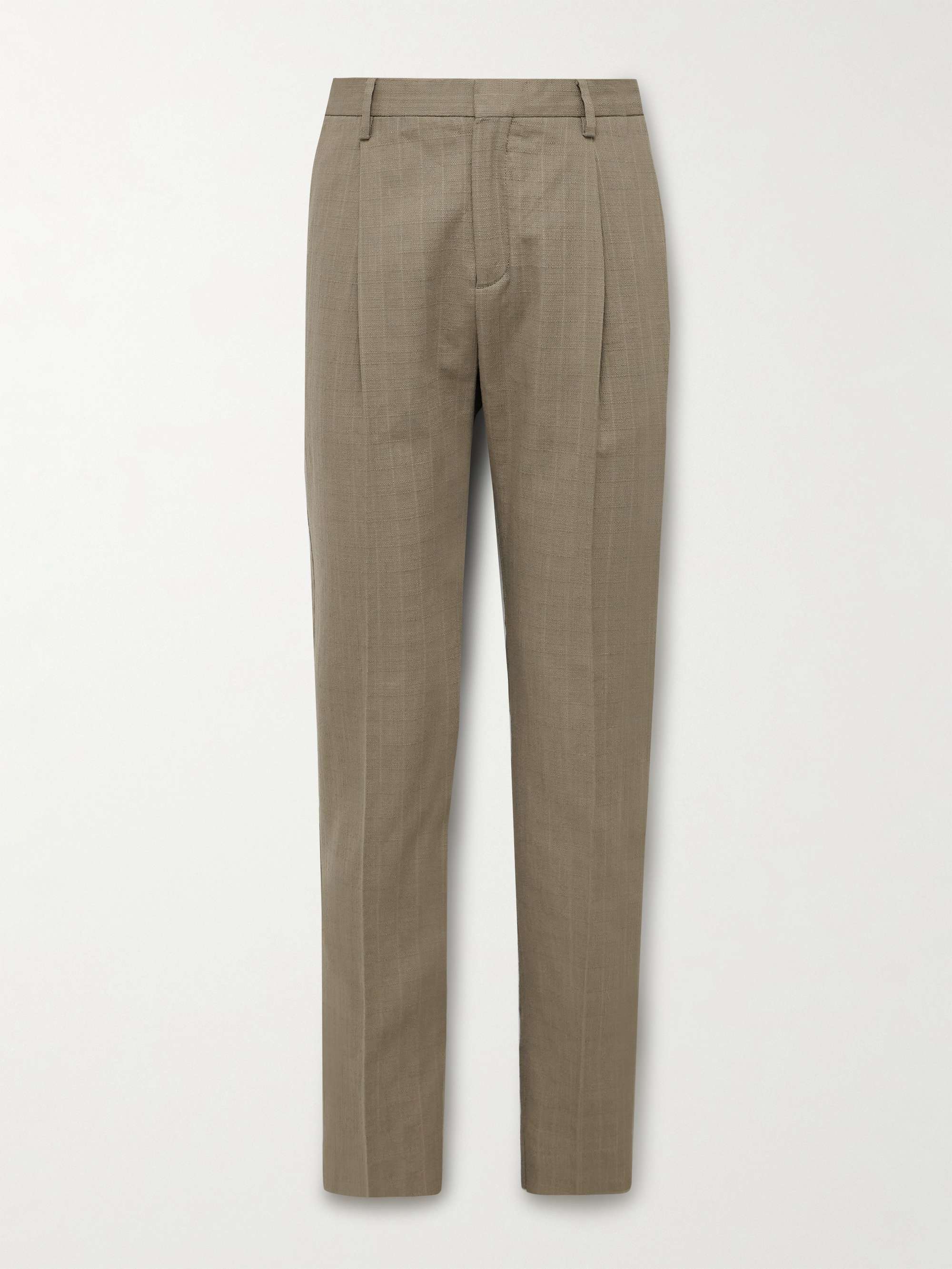 Straight-Leg Pleated Textured-Cotton Trousers view