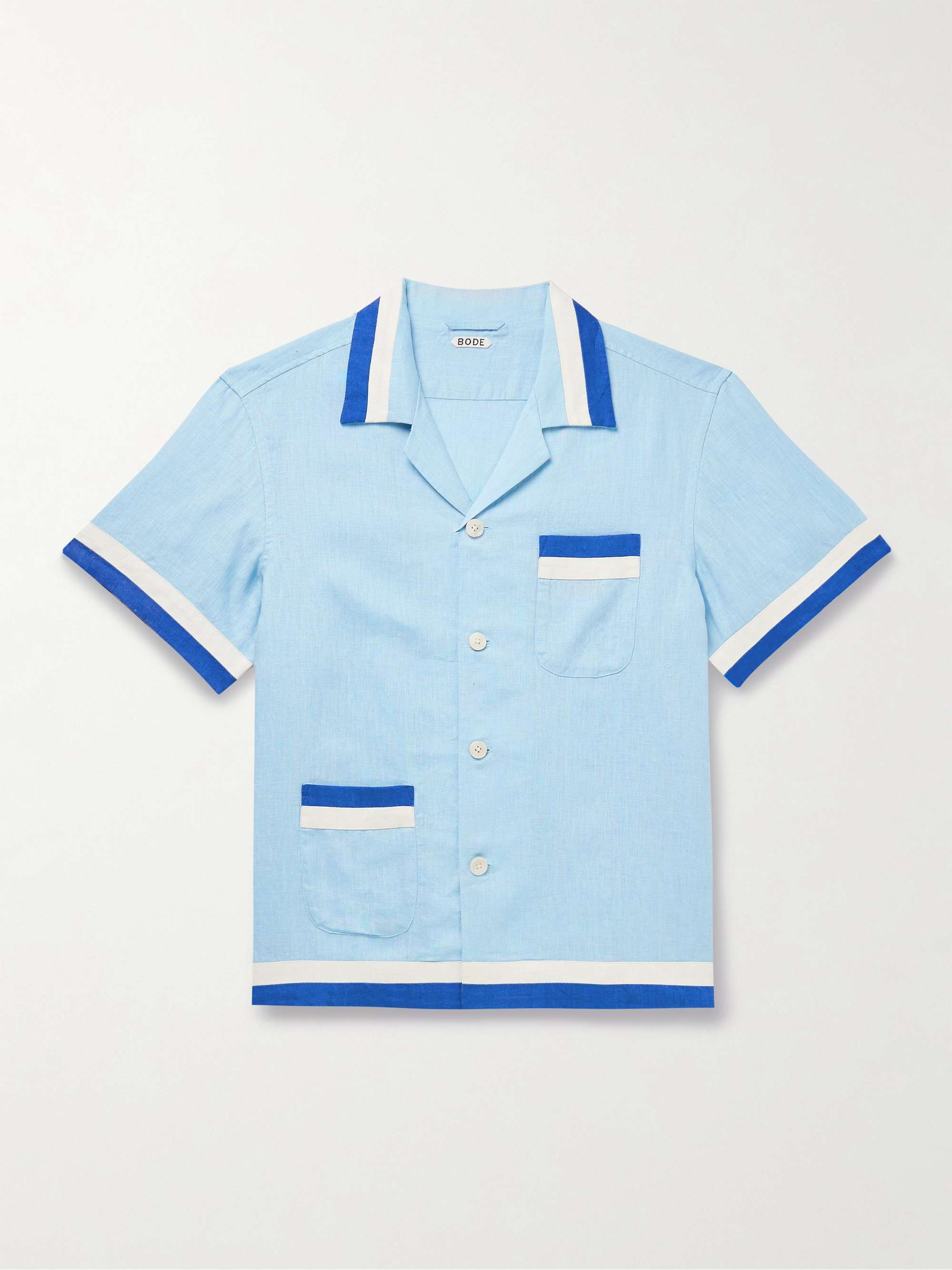 Seedling Stripe Camp-Collar Appliquéd Linen Shirt view