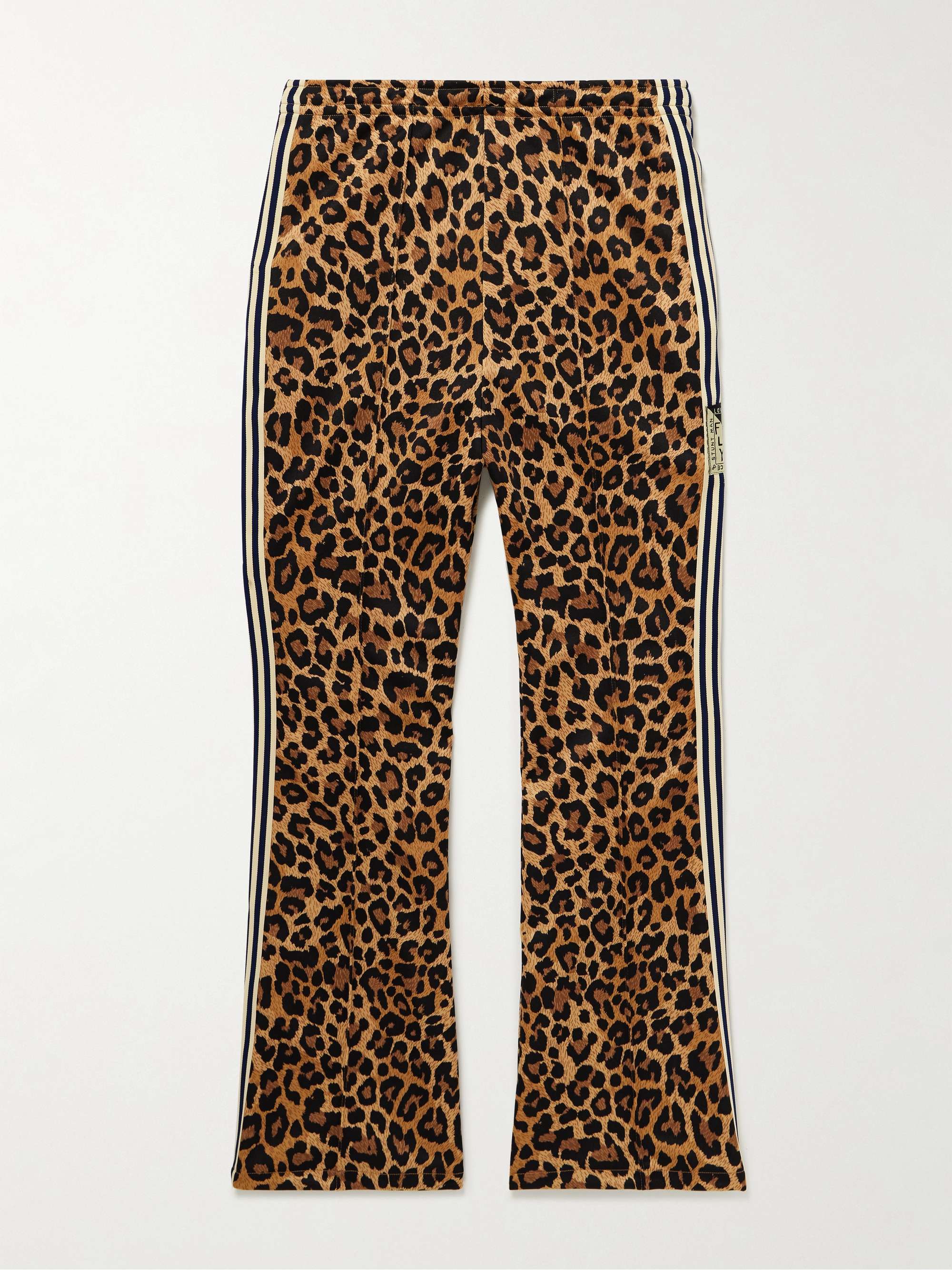Straight-Leg Webbing-Trimmed Leopard-Print Tech-Jersey Track Pants view