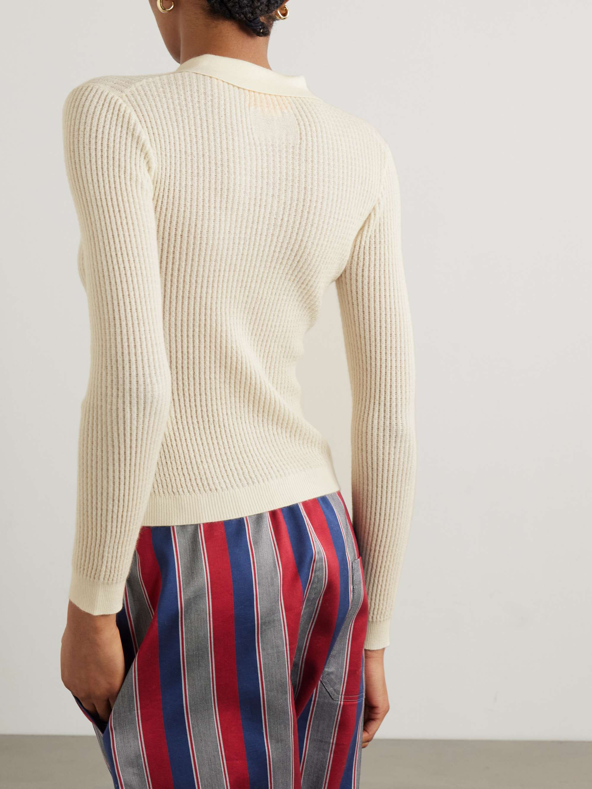 Cropped ribbed-knit cashmere polo top view