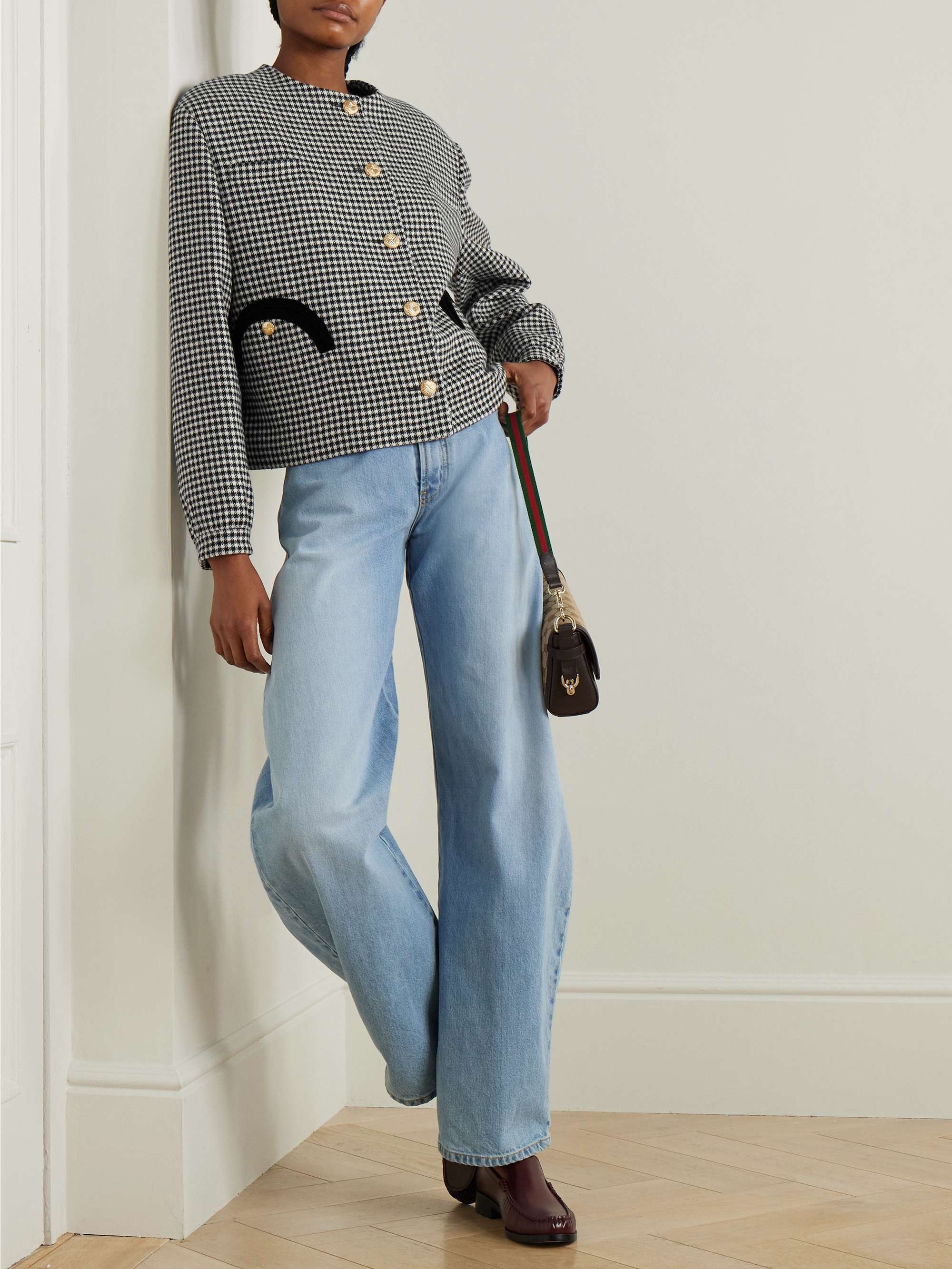Gliss velvet-trimmed houndstooth wool jacket view