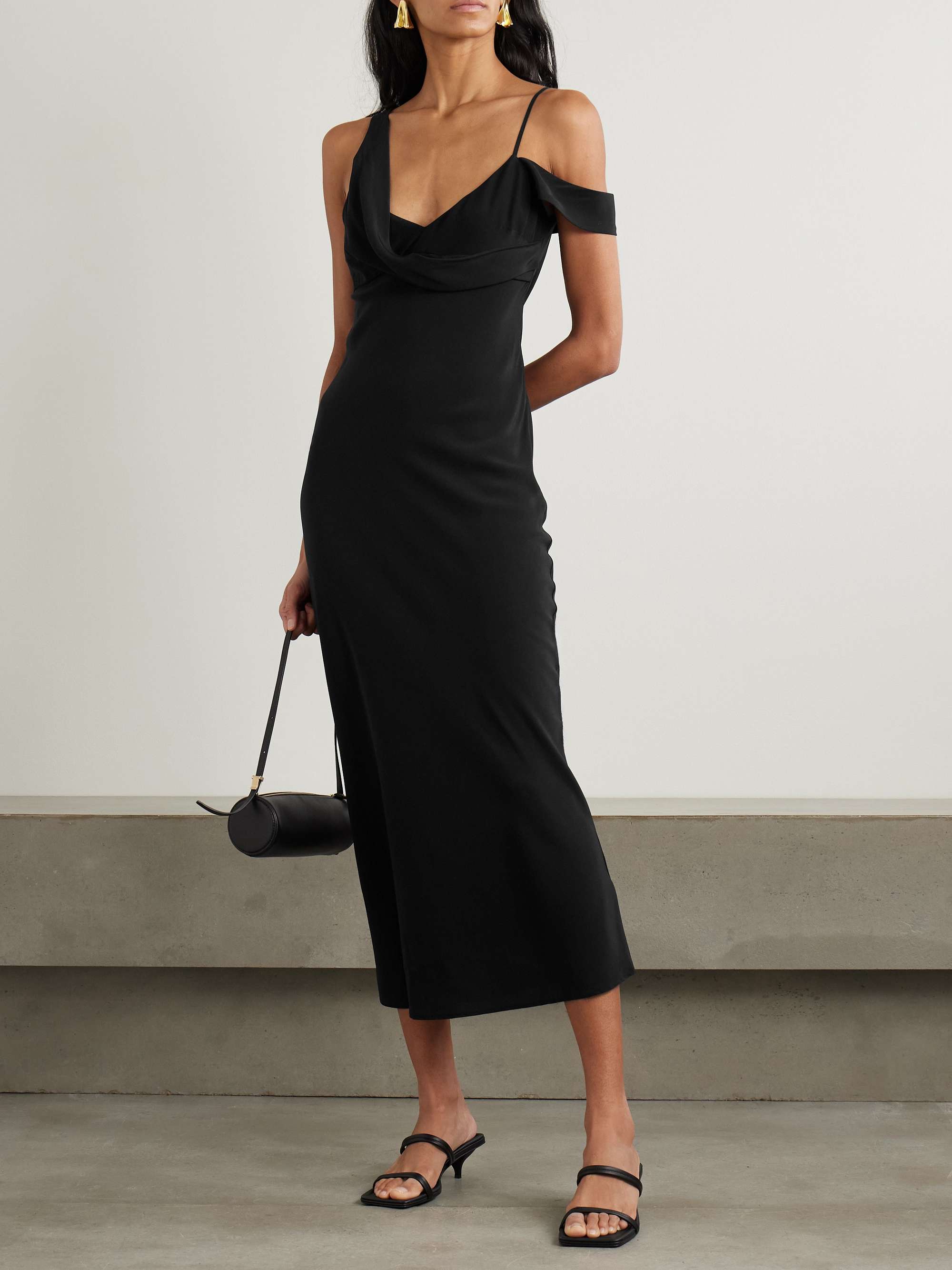 Draped silk midi dress view