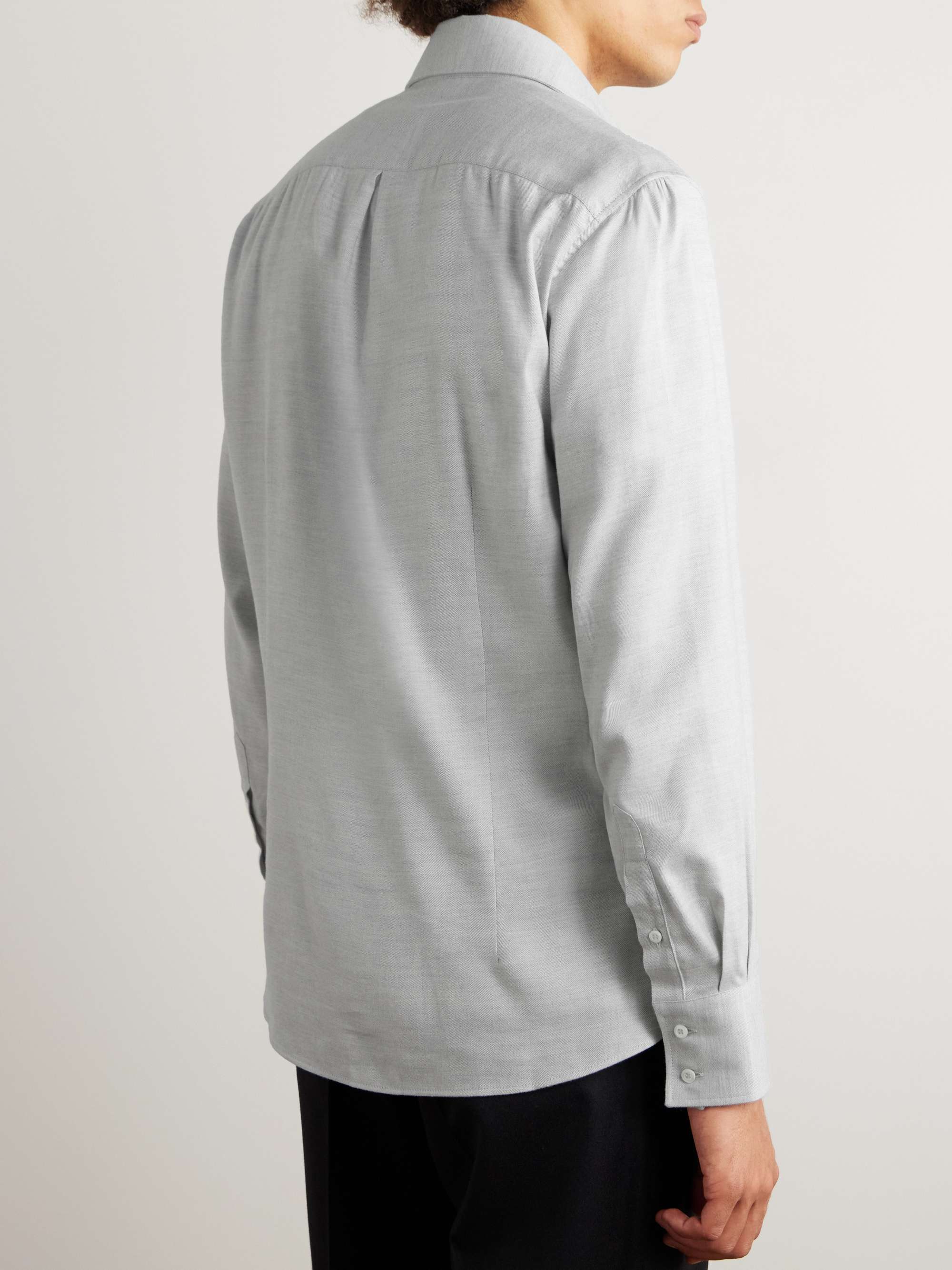 Herringbone Cotton and Lyocell-Blend Flannel Shirt view