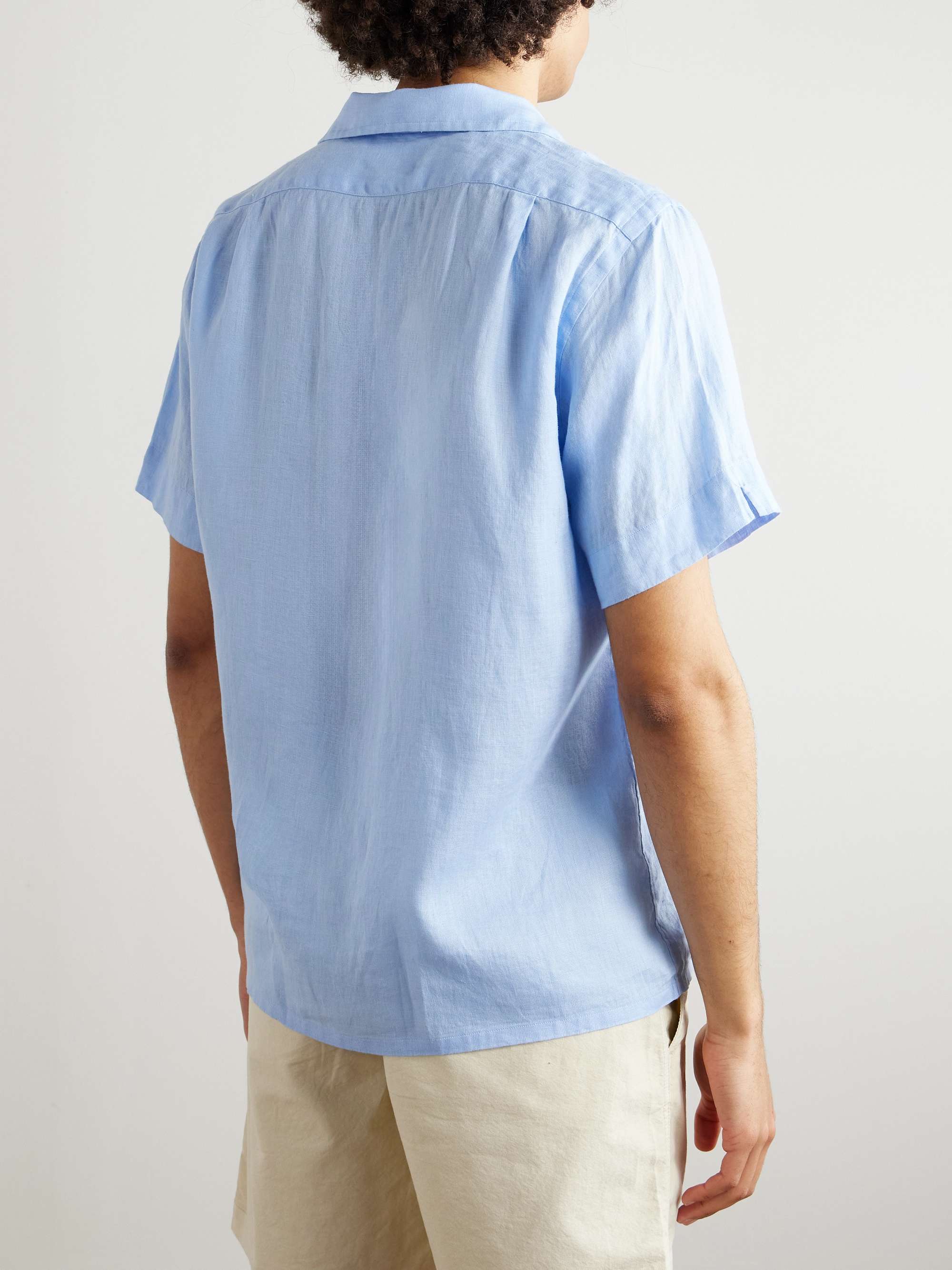 Convertible-Collar Logo-Embroidered Linen Shirt view