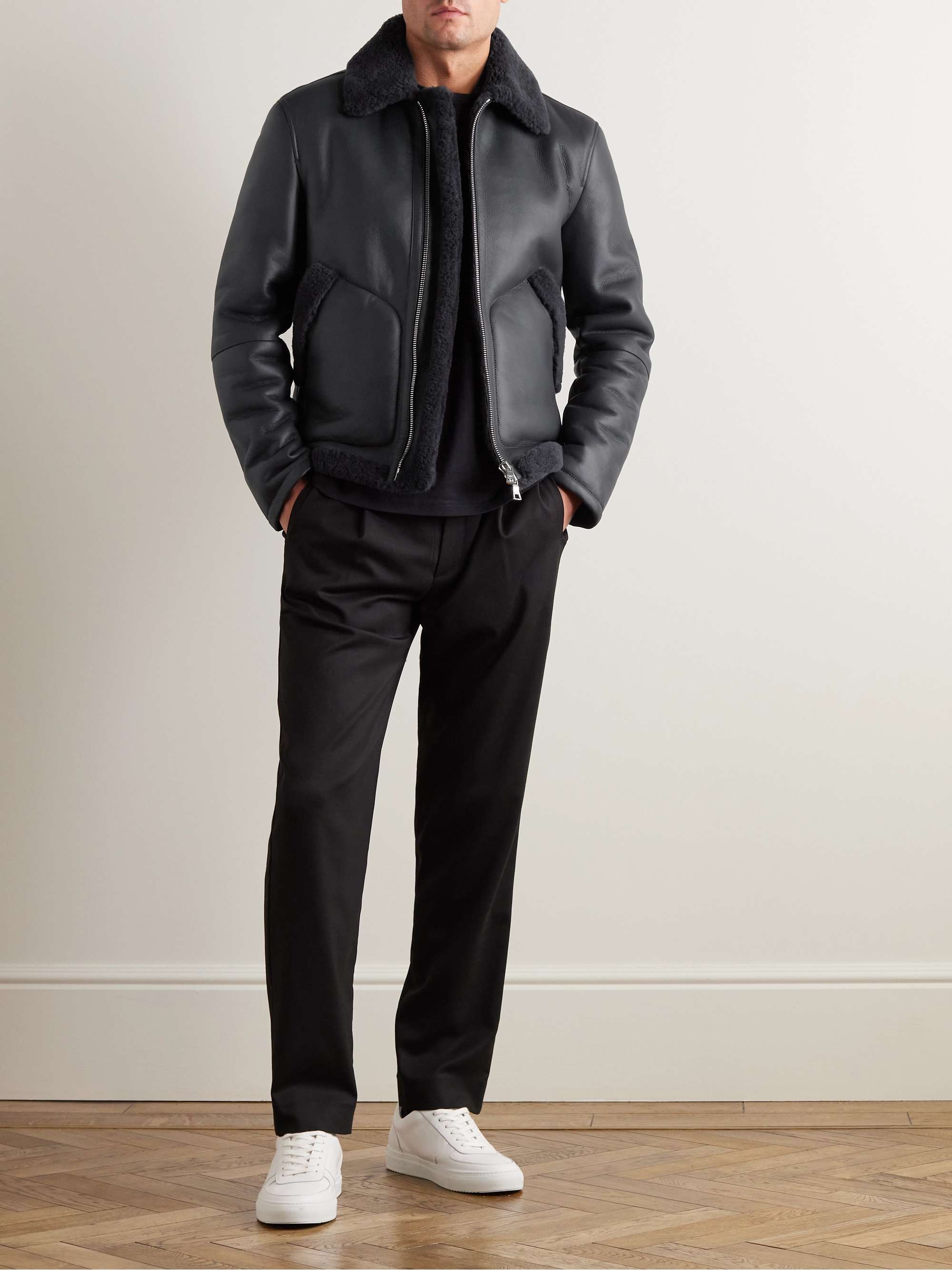 Shearling-Lined Nappa Leather Trucker Jacket view