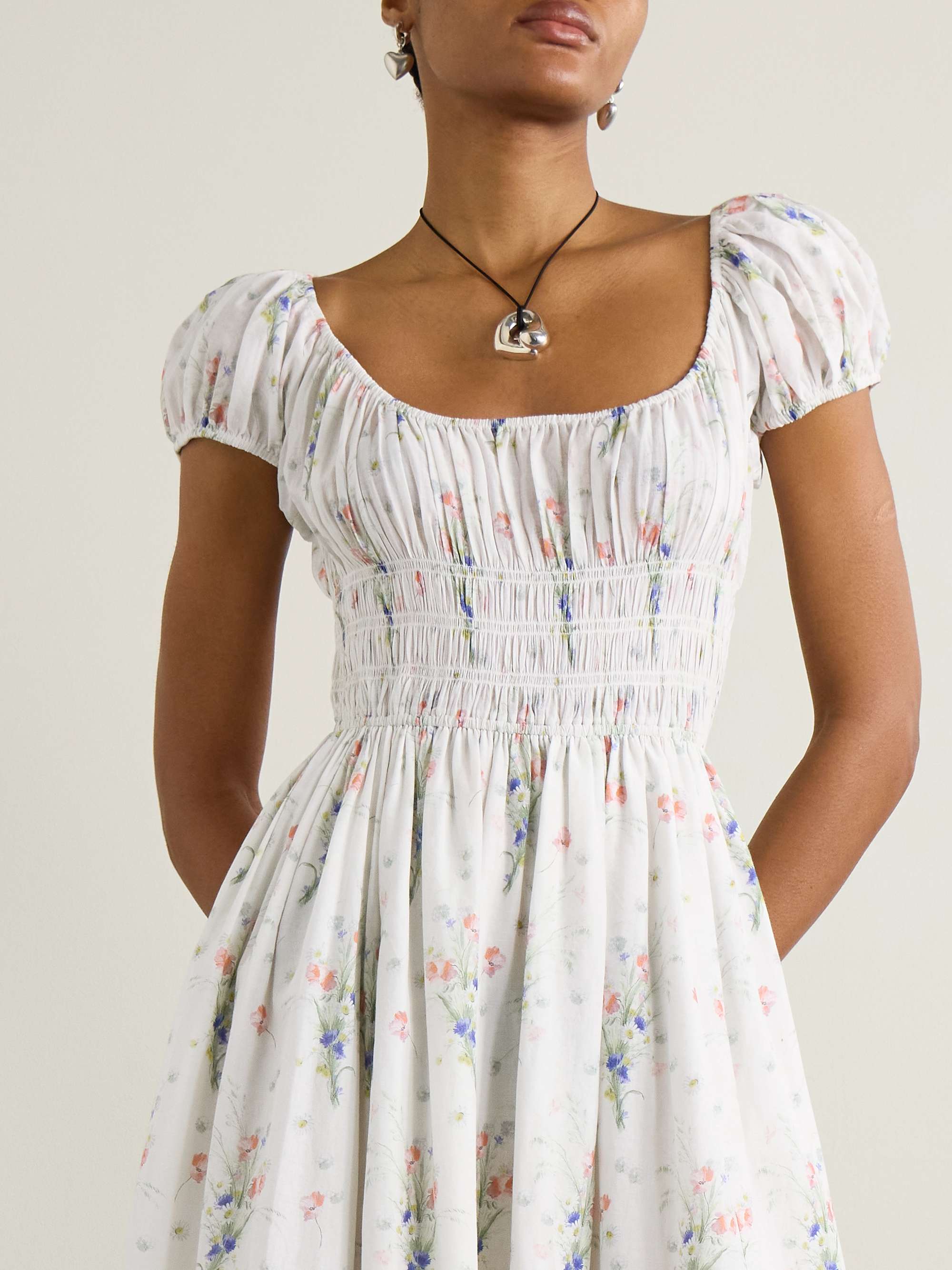 Quinley shirred floral-print organic cotton midi dress view