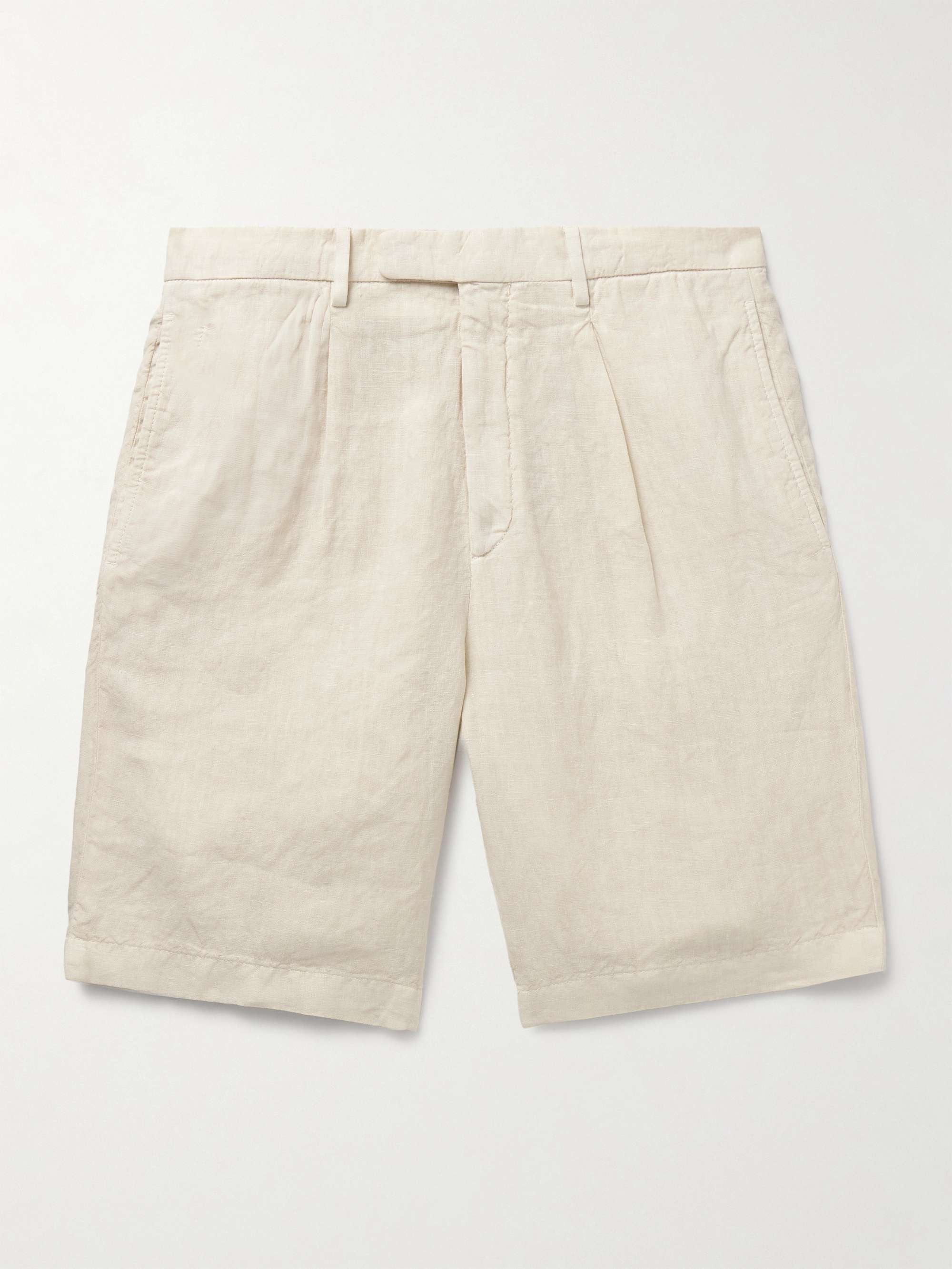 Straight-Leg Pleated Linen Shorts view
