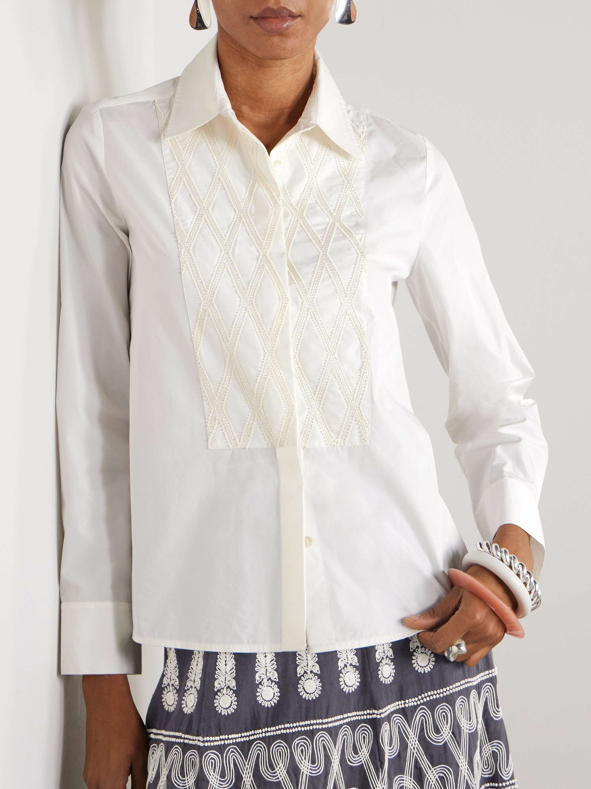 Cassandra bead-embellished embroidered cotton-blend poplin shirt view