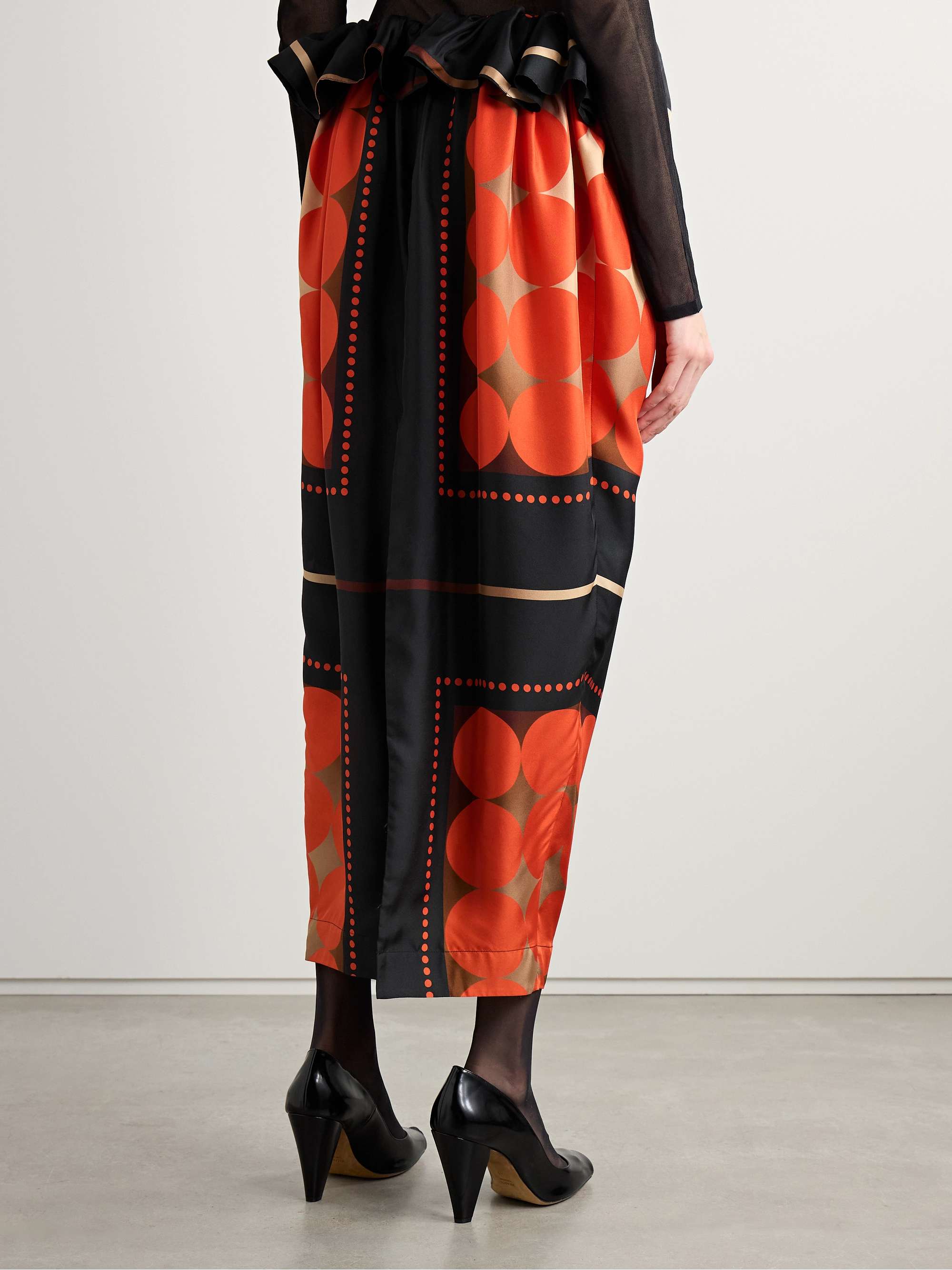 Lilila ruffled printed silk-twill midi skirt view