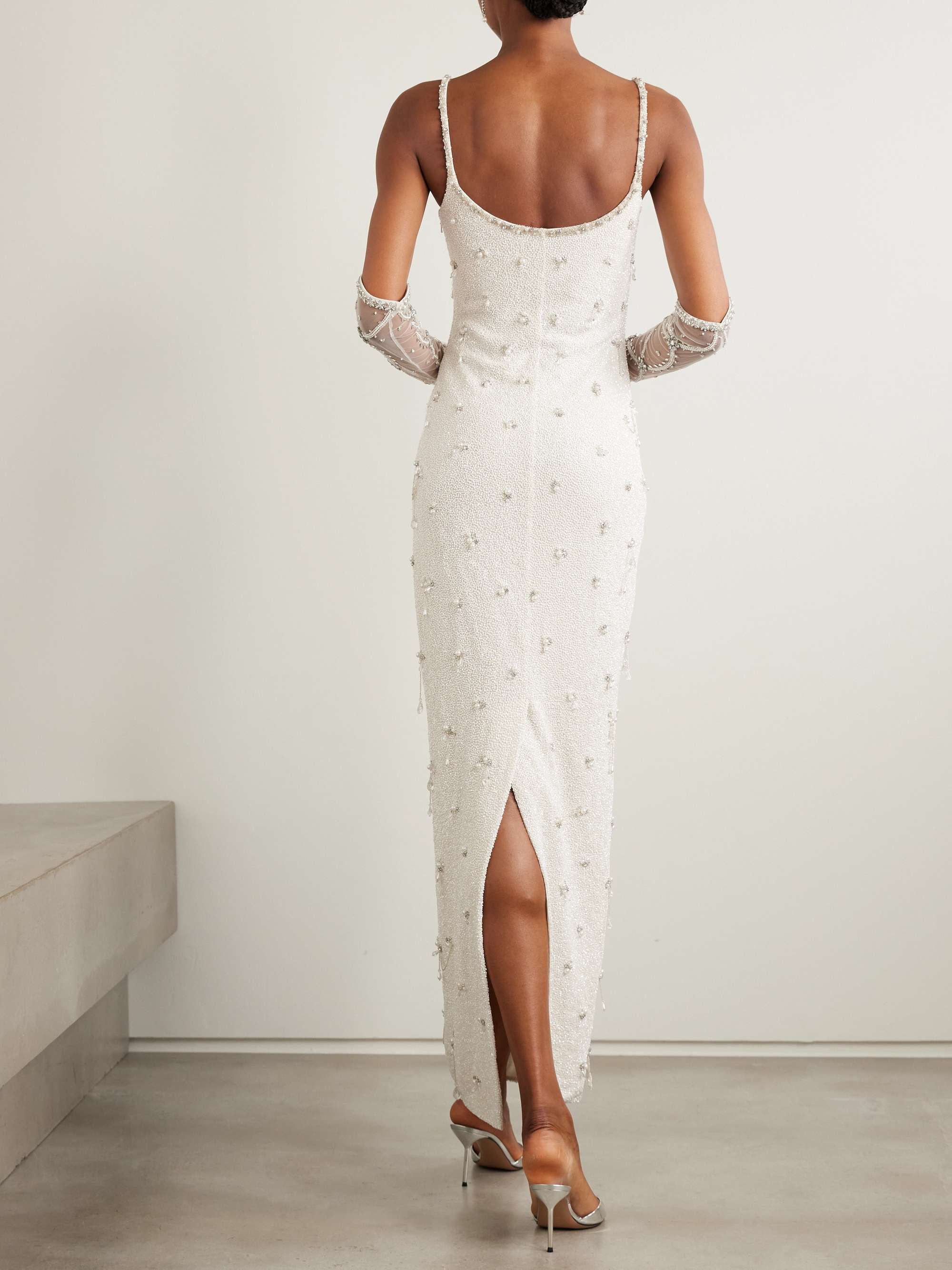 Droplet embellished beaded stretch-tulle gown view
