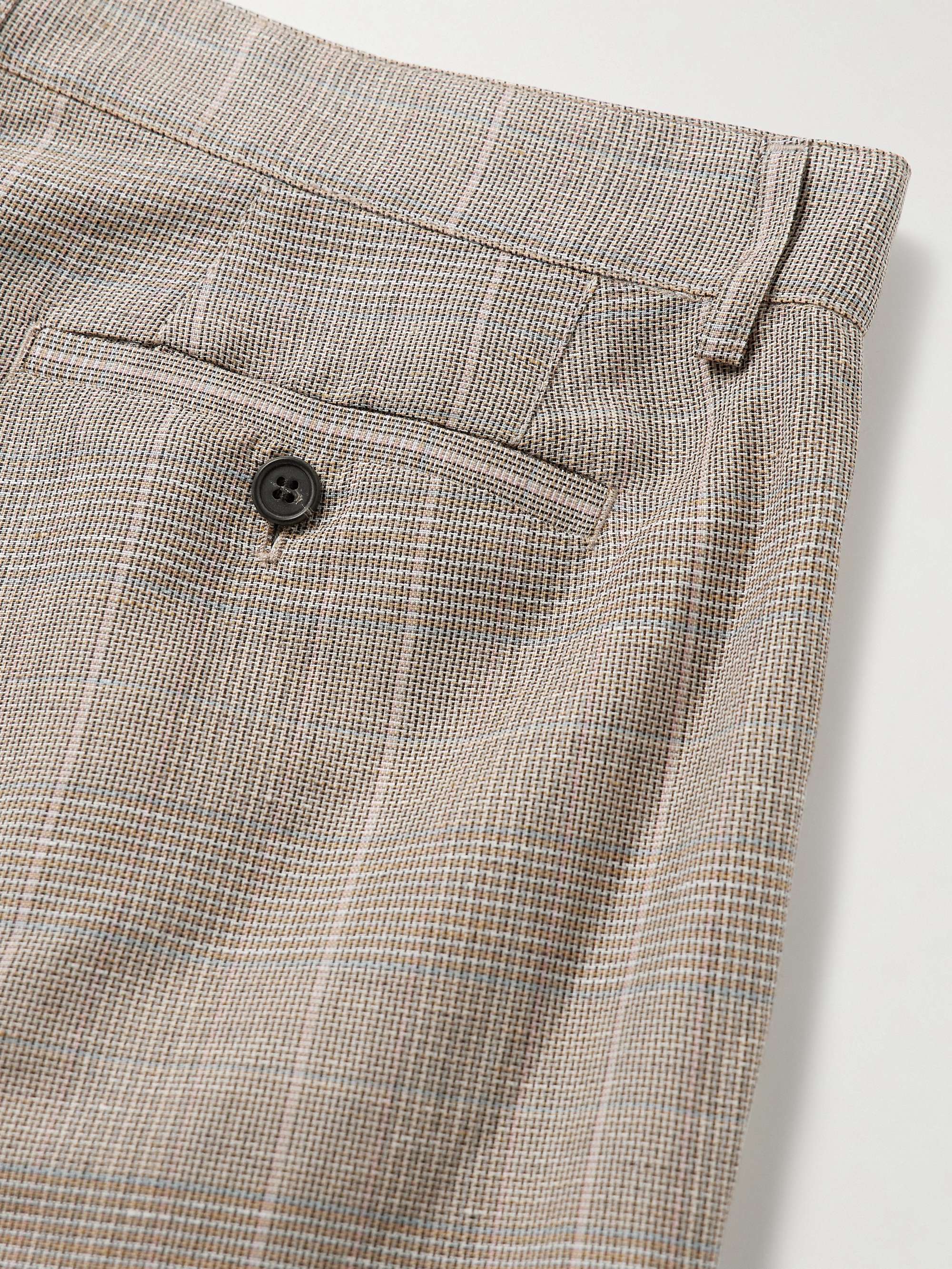 Straight-Leg Pleated Checked Linen and Wool-Blend Trousers view
