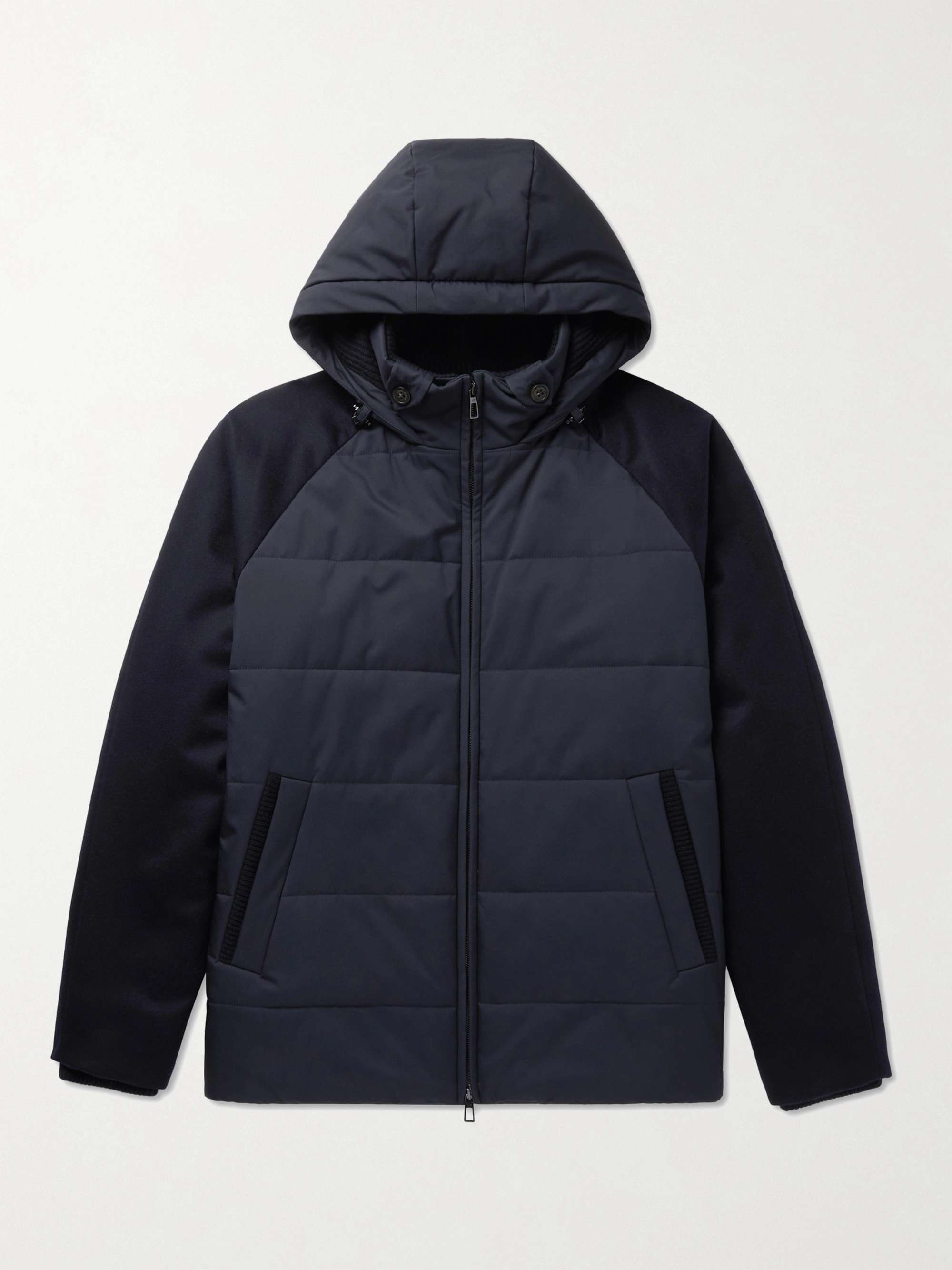 Cashmere-Trimmed Quilted Softshell Hooded Jacket view
