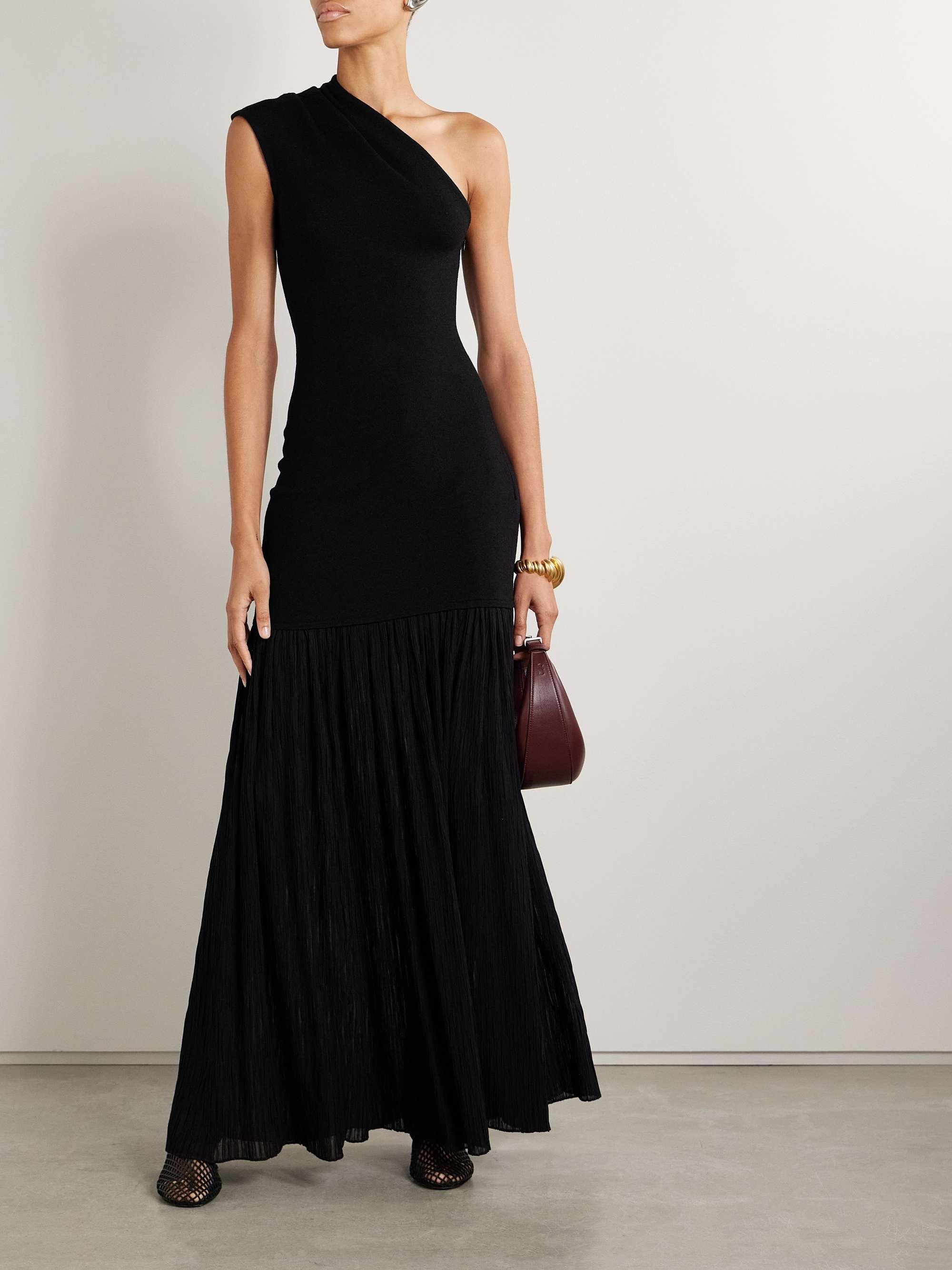Cora one-shoulder stretch-knit and pleated crepon maxi dress view