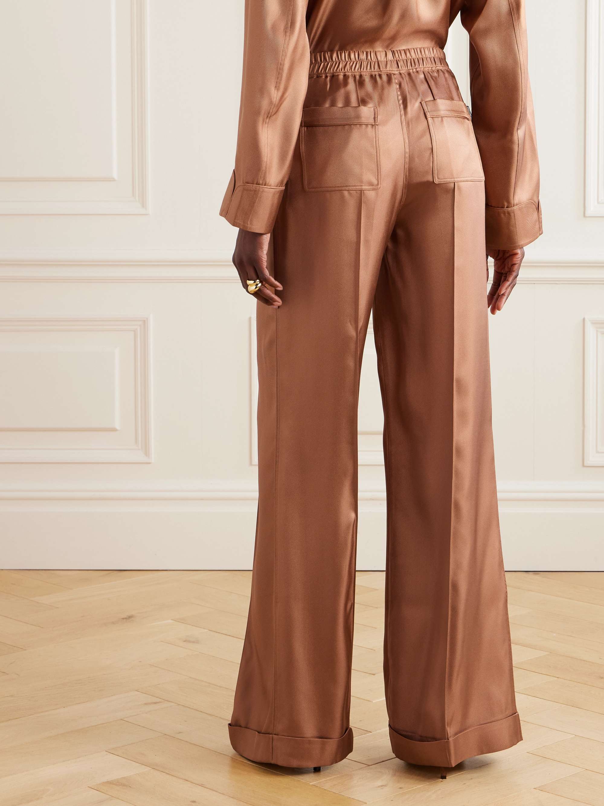 Silk-twill wide-leg pants view