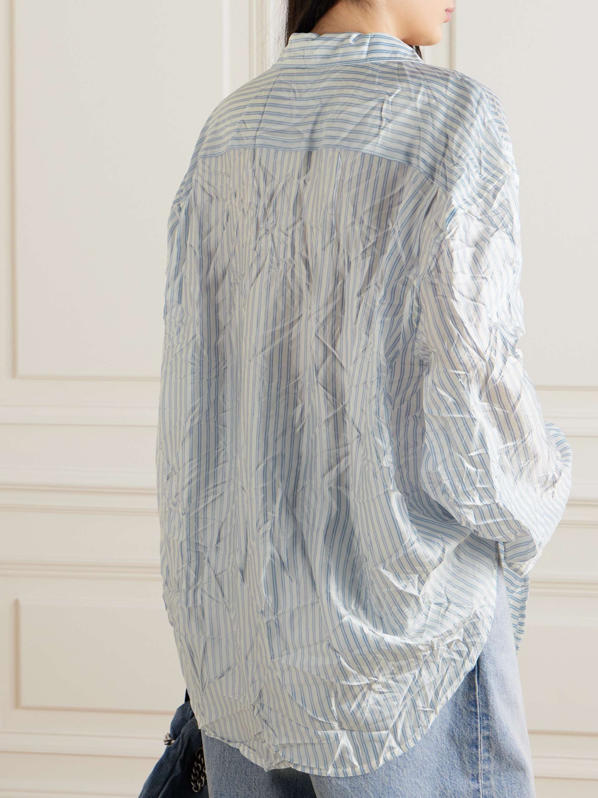 Oversized striped crinkled-satin shirt view