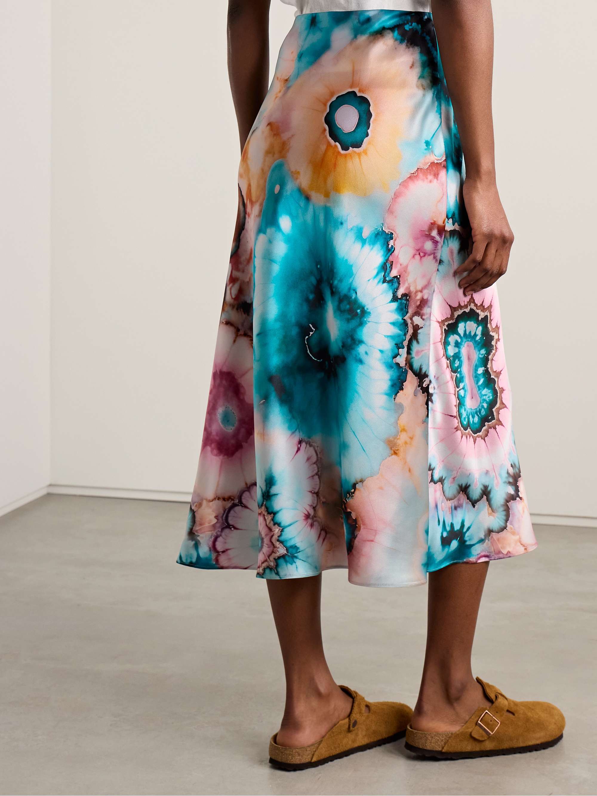 Tie-dyed silk-satin midi skirt view