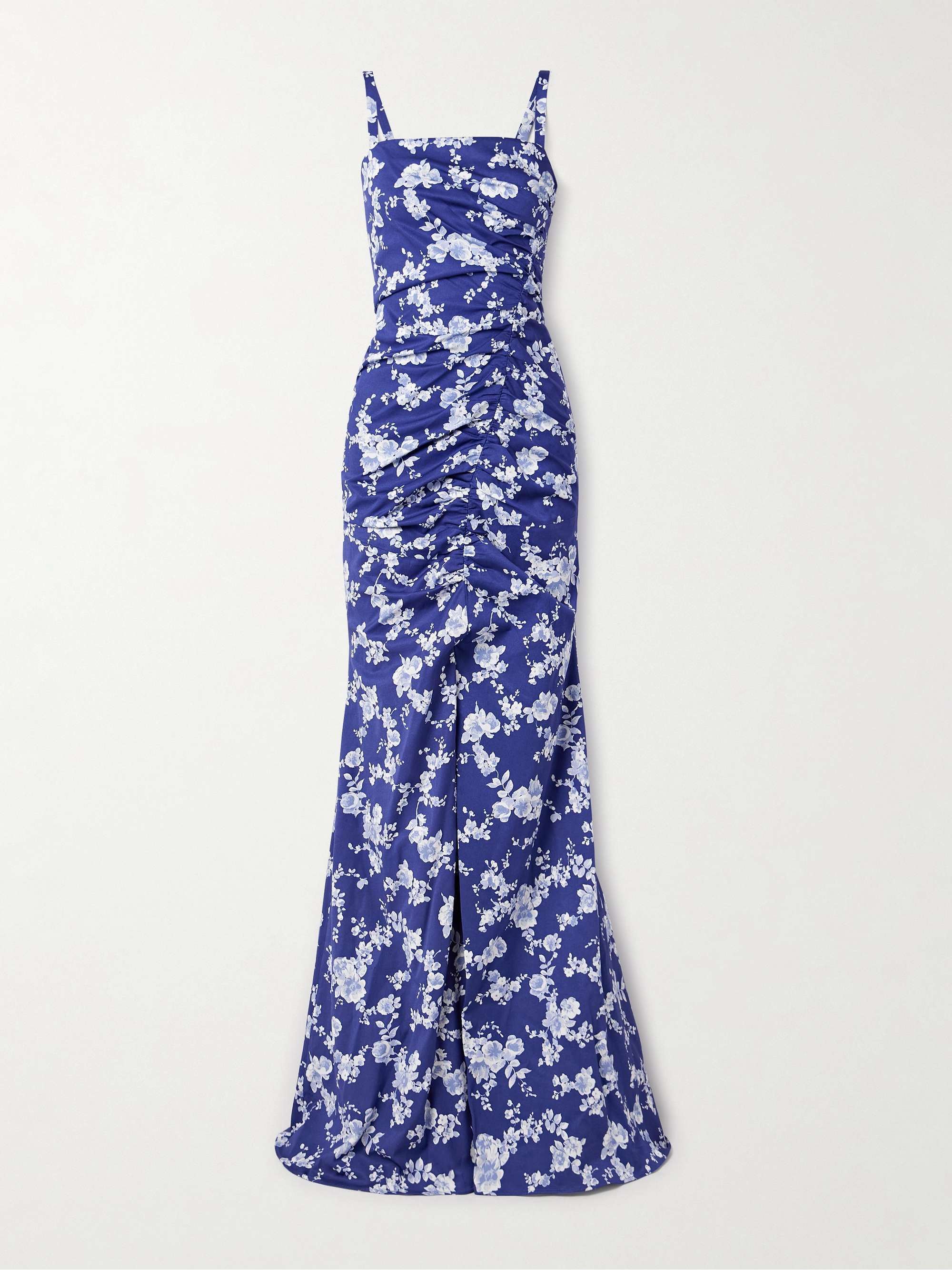 Ruched floral-print faille gown view