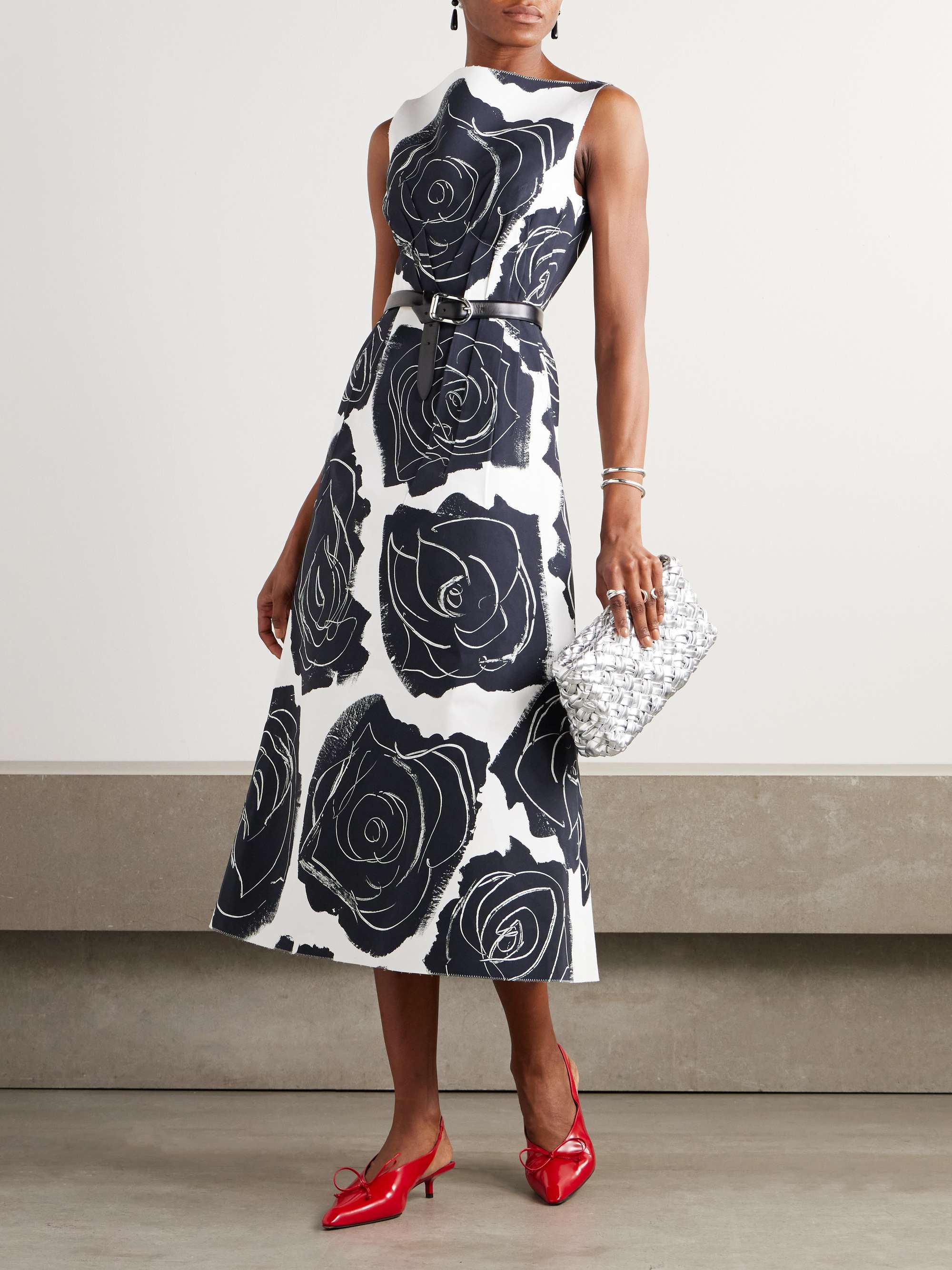 Printed cotton-poplin midi dress view